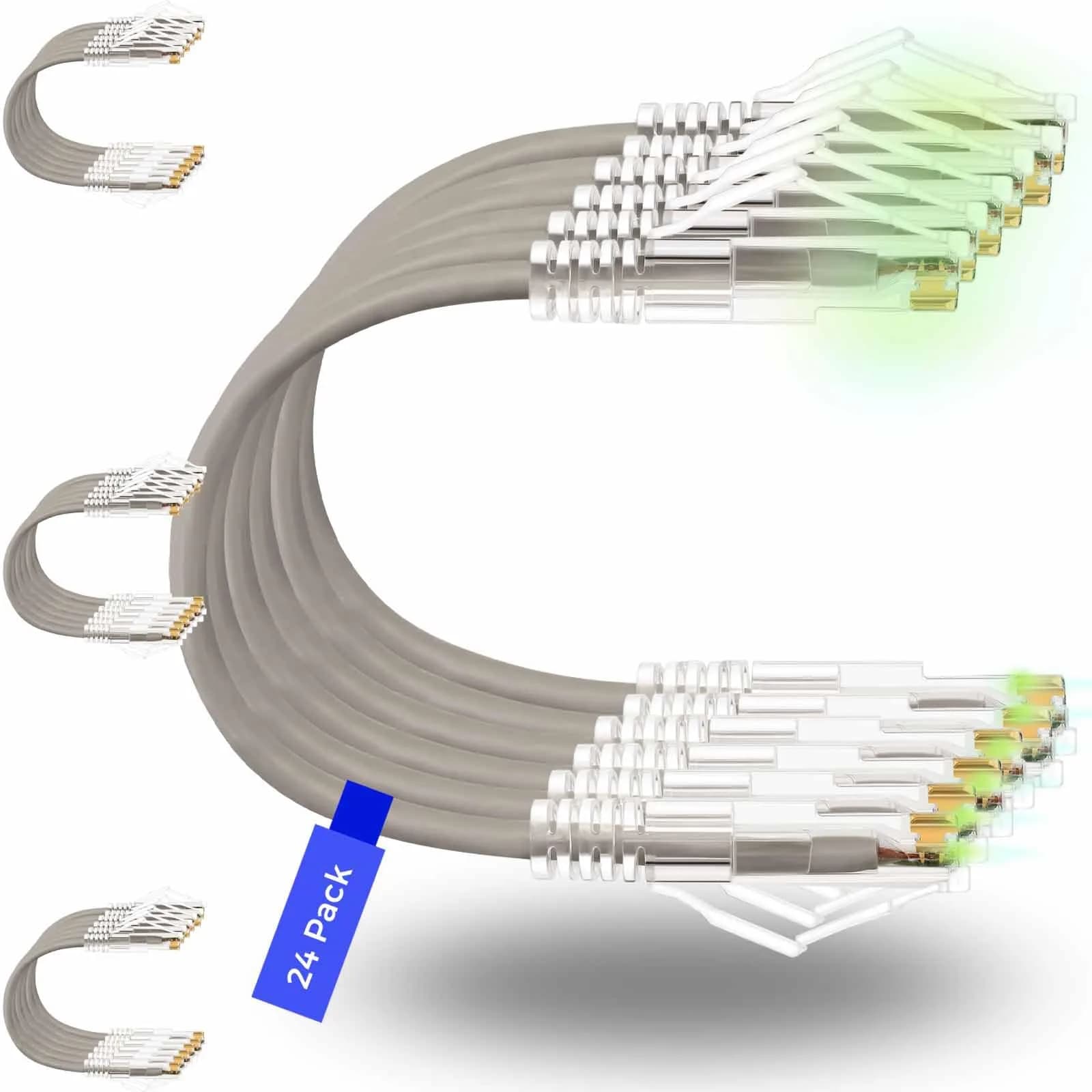 Rapink Cat6a Ethernet Patch Cable 2ft (24 Pack) Slim, 10Gbps 550MHz | Snagless RJ45 Connector, Grey - main product image