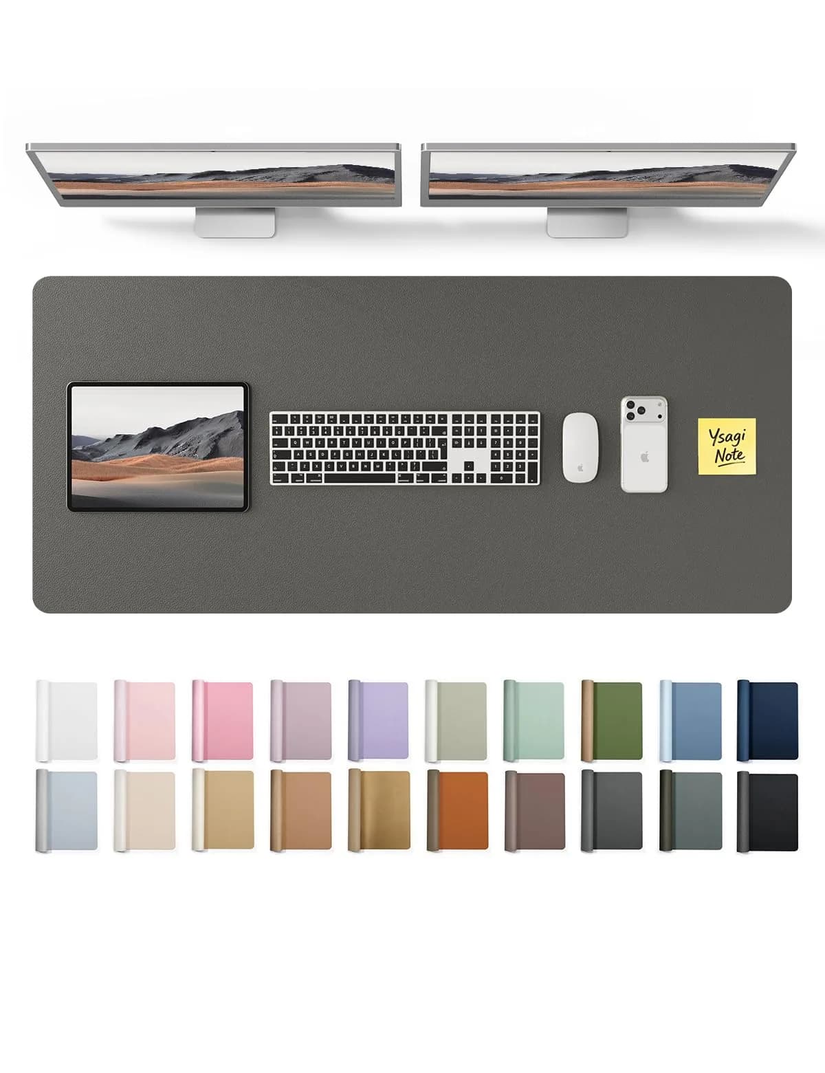 YSAGi PU Leather Desk Pad Protector, Large Mouse Pad, Non-Slip Waterproof Writing Mat (Dark Grey, 47" x 17") - main product image