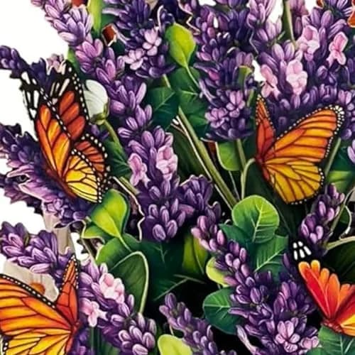 Freshcut Paper Lavender & Butterflies Pop Up Card 15.2cm (6 Inch) | Forever Flower Bouquet with Blank Notecard - main product image