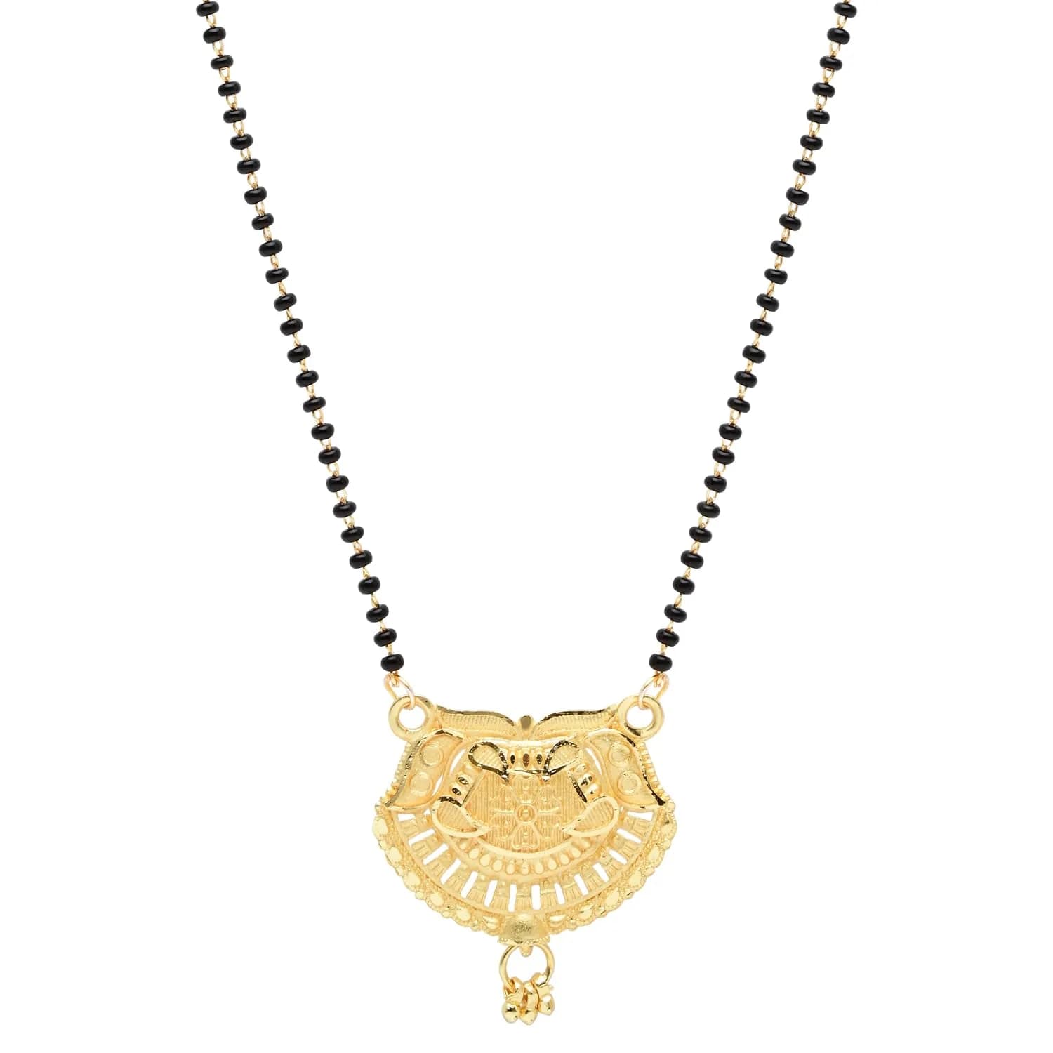 I Jewels Gold Plated Indian Wedding Bollywood Single Line Pendant with Black Bead Chain Mangalsutra for Women (D120) | Traditional & Modern Style - main product image