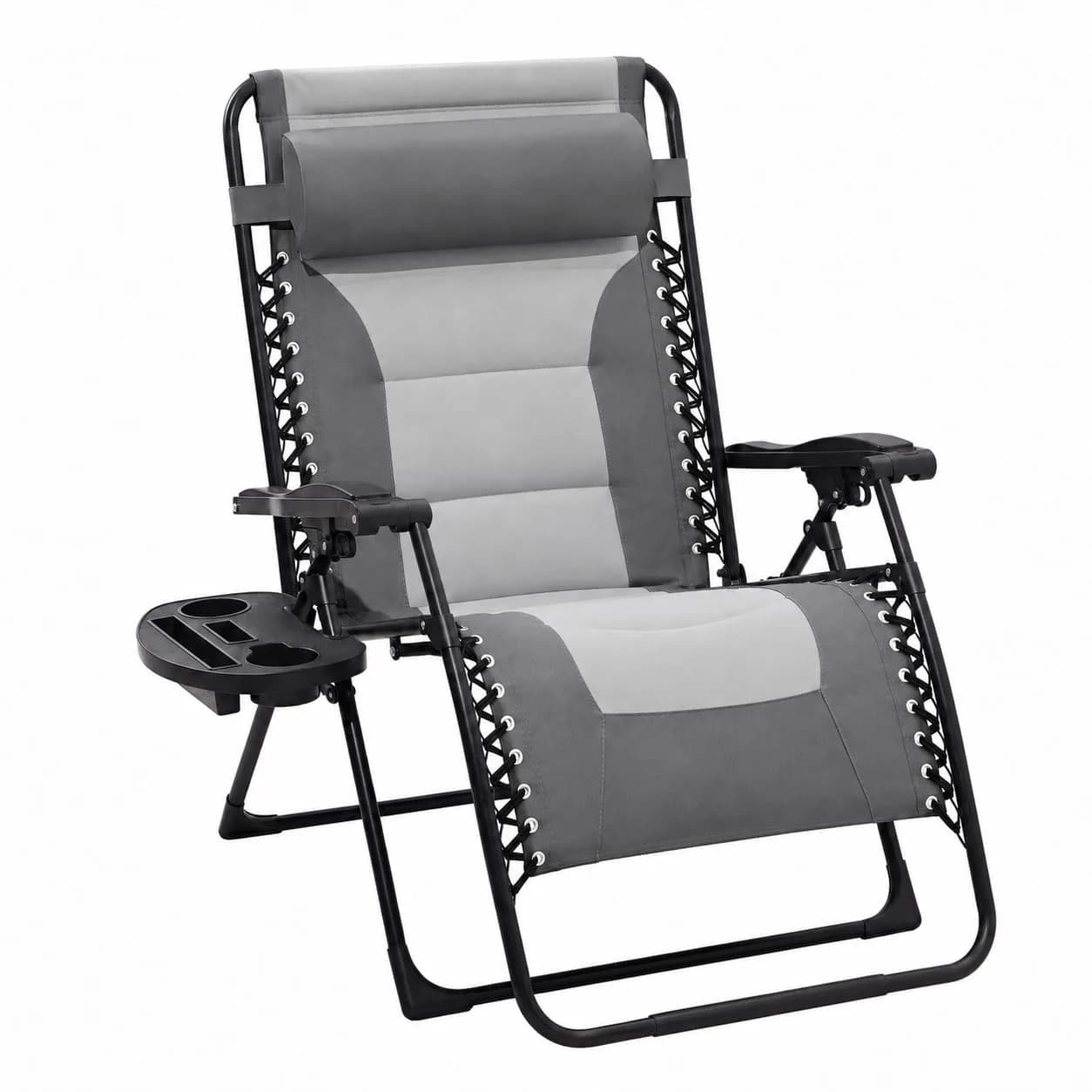JEAREY Zero Gravity Chair, Oversized Padded Recliner - Black/Grey | 400 lbs Capacity, 29" Wide Seat, Lock Recline, Foldable Steel Frame for Patio & Beach