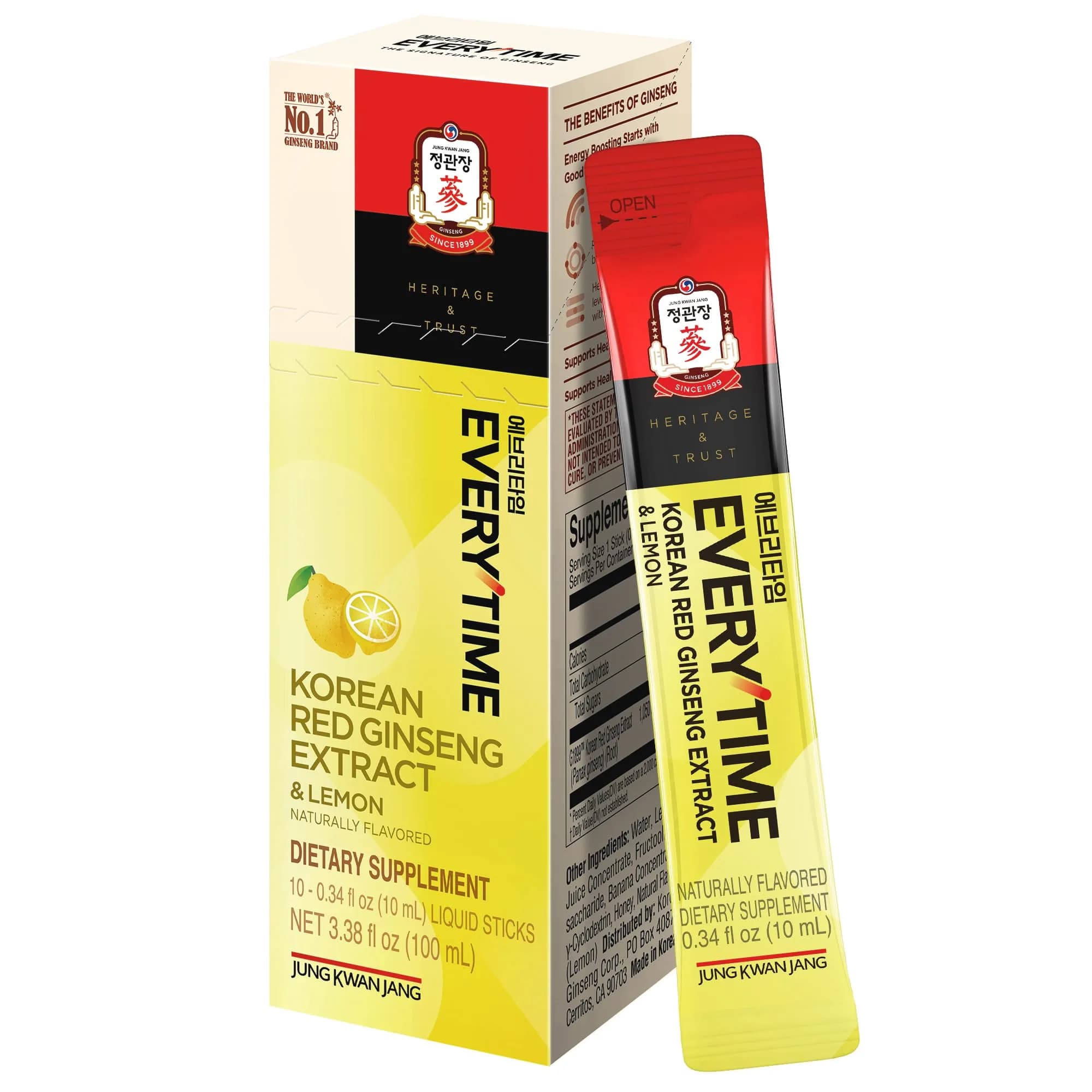 JUNG KWAN JANG Everytime Korean Red Ginseng Extract & Grapefruit 10 Sticks | Vegan Ginseng Root Energy Drink Support