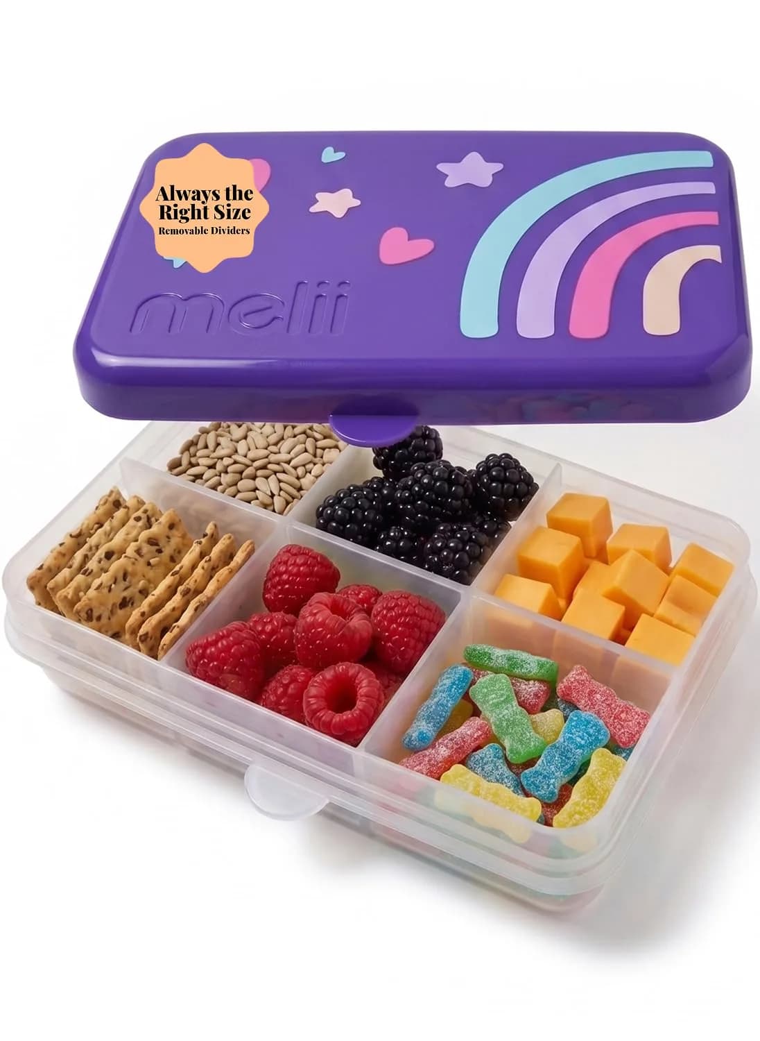 melii Snackle Box 6-Compartment Rainbow | BPA-Free Food Storage for Kids & Travel