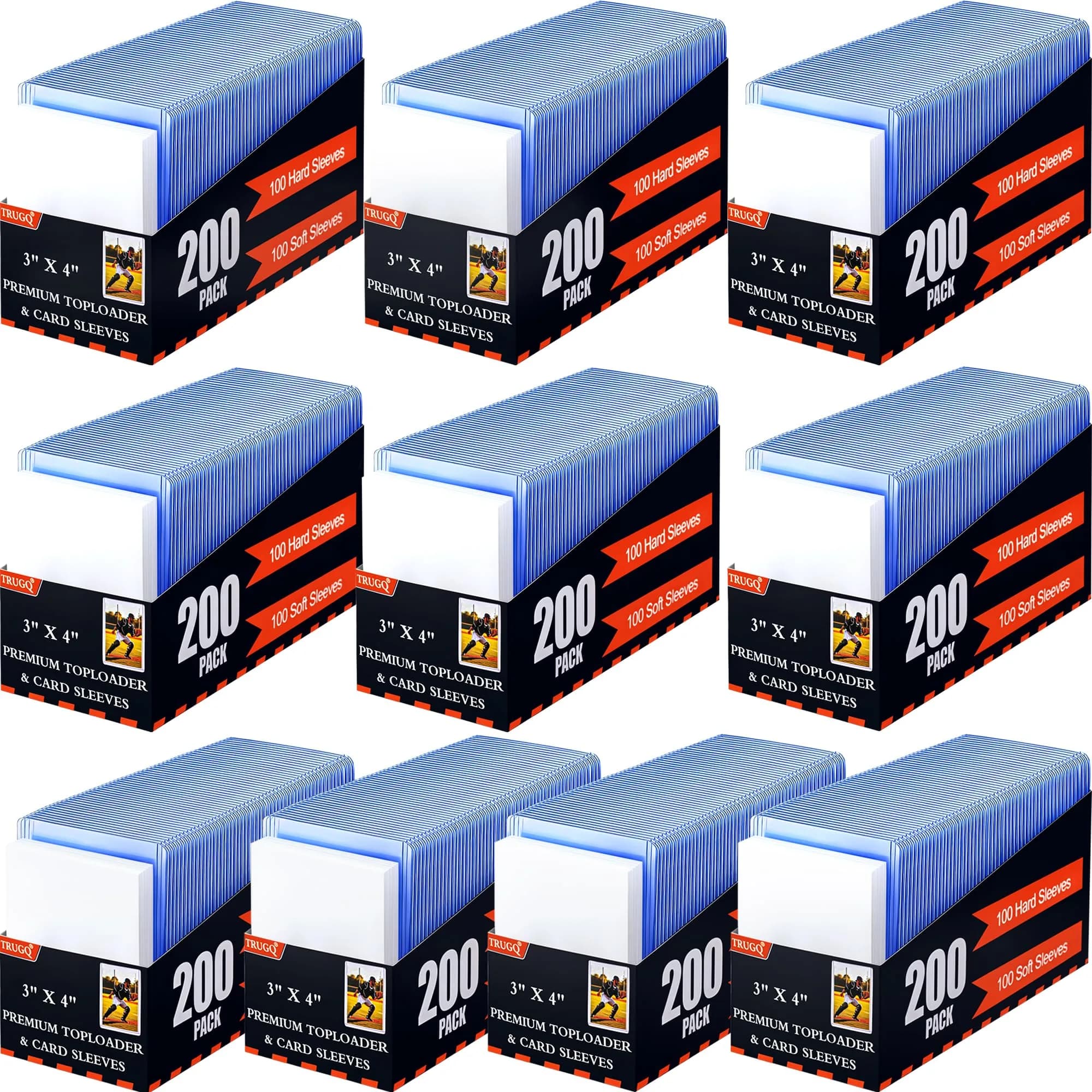 TRUGQ 3"x4" Card Toploaders & Soft Sleeves (1000 Hard + 1000 Soft) | Protects Standard Trading Cards up to 35pt - main product image