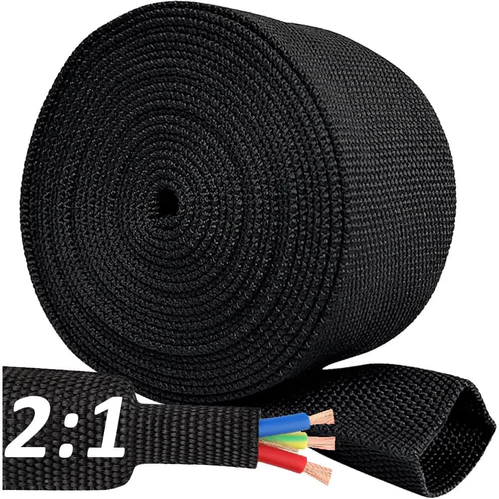 ROCKDIG 20 FT 1/4 inch 2:1 Heat Shrinkable Braided Sleeving | Abrasion & Moisture Protection, Flexible Wiring Harness Sleeve - main product image