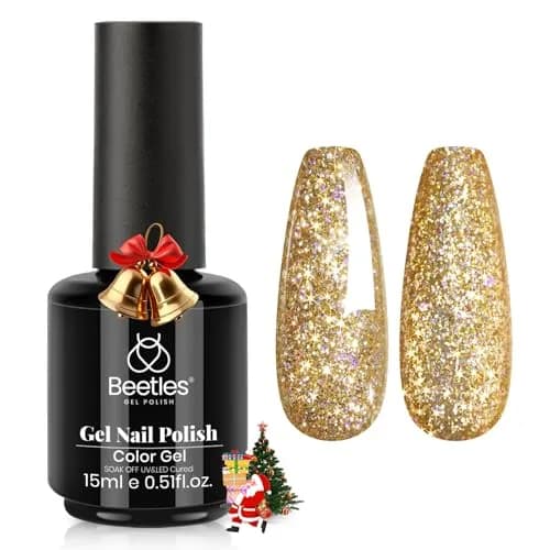Beetles Gold Gel Nail Polish Sparkling Glitter Reflective Purple 15ml | Starlit Gold Glitter Gel Polish - main product image