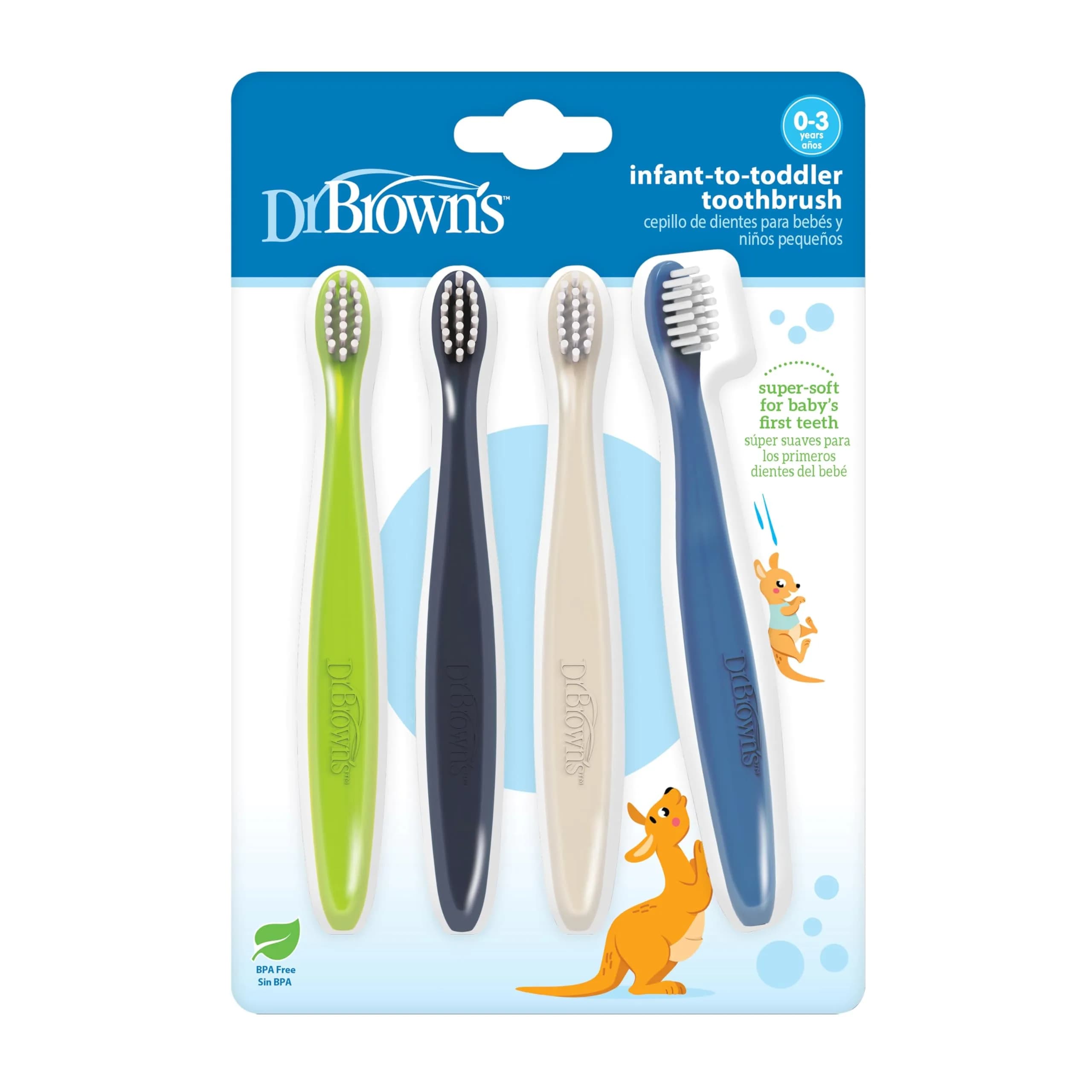 Dr. Brown's Infant-to-Toddler Toothbrush Set Soft & Gentle Manual Toothbrushes for Baby 0-3 Years – 4-Pack - main product image