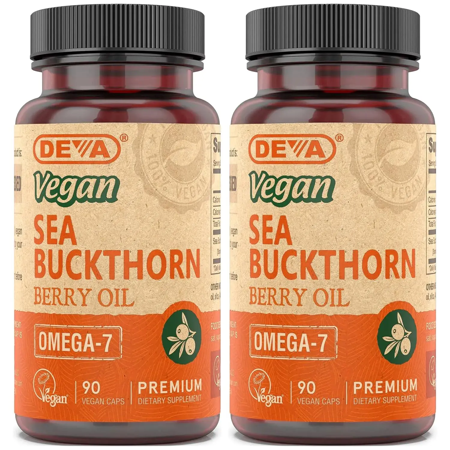 DEVA Vegan Sea Buckthorn Oil Capsules 2-Pack | Omega-7 Fatty Acids for Skin & Cellular Support