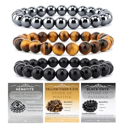 NCB 3-Piece 8mm Natural Crystal Gemstone Stretch Bracelets | Reiki Energy Healing Jewelry for Meditation, Yoga, Unisex - main product image