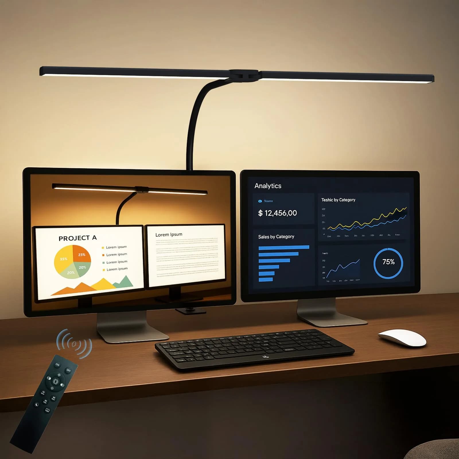 SLDRZN LED Desk Lamp for Home Office | Eye Caring 24W, 2000LM, Touch & Remote Control, Timer, Memory, Clamp, Black - main product image