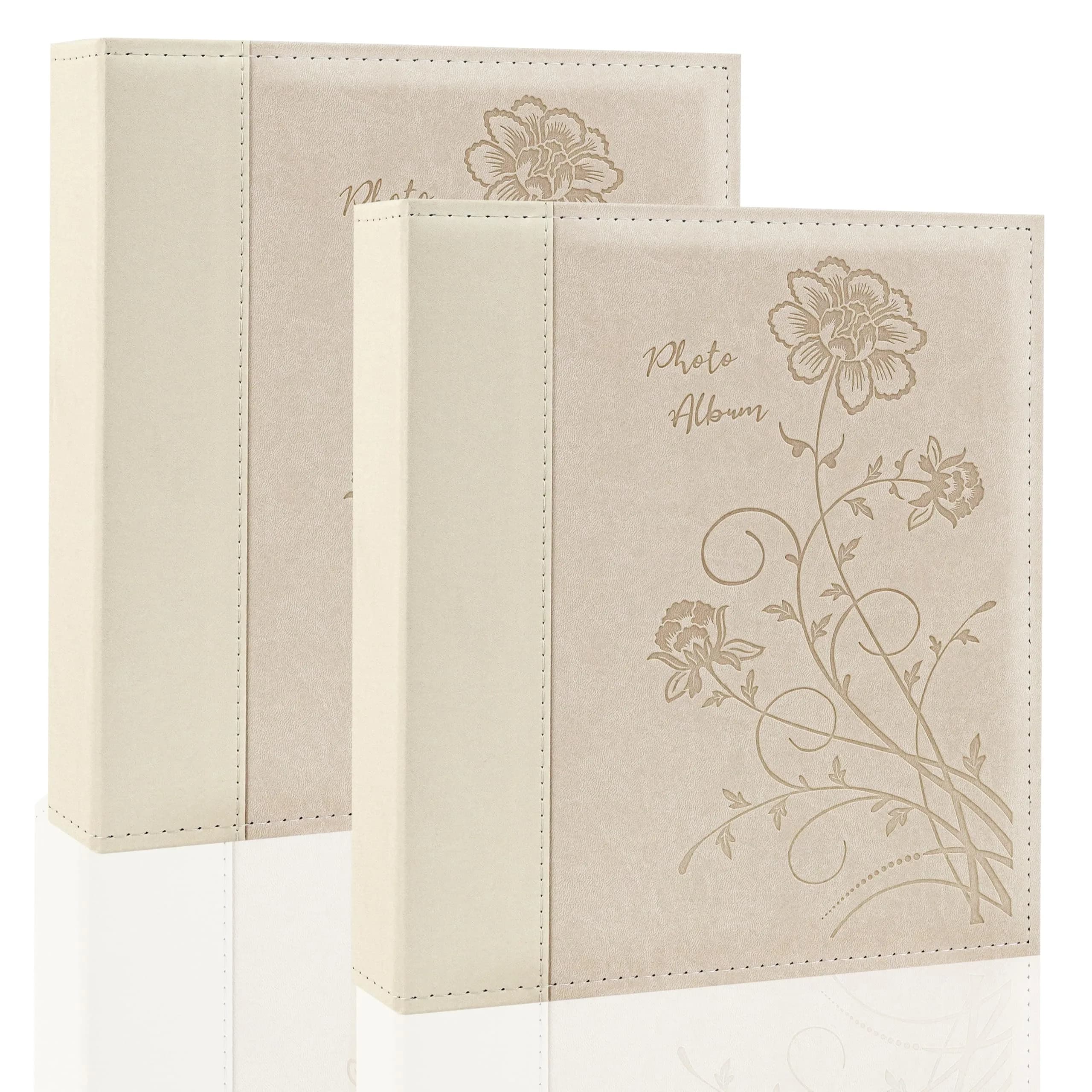 Miaikoe 8x10 Photo Album 2 Packs Beige Leather Cover Holds 100 Vertical Photos | Classic Wedding & Family Picture Book - main product image