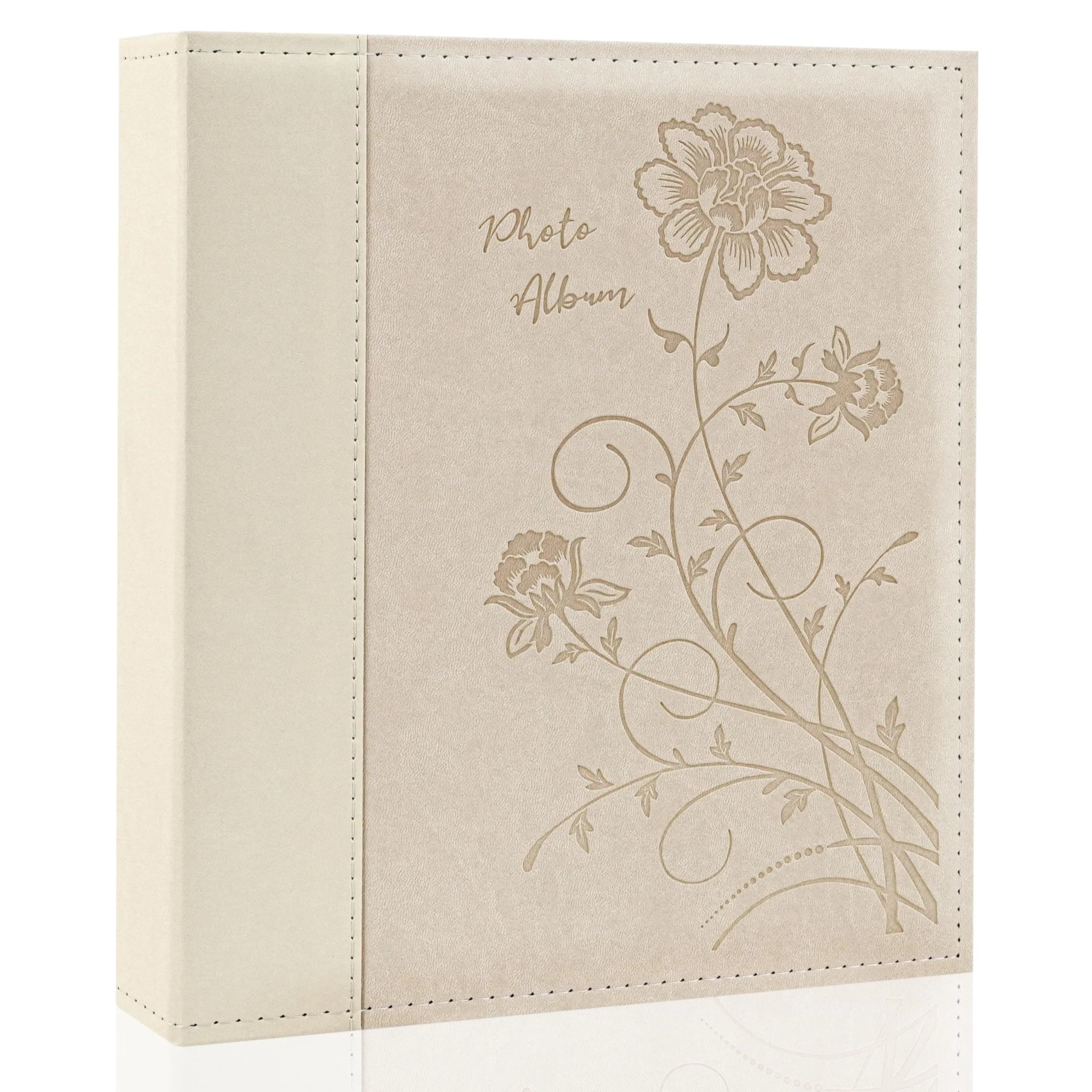 Miaikoe Beige Leather Cover 8x10 Photo Album 100 Vertical Photos | Classic Slip-In Picture Book - main product image