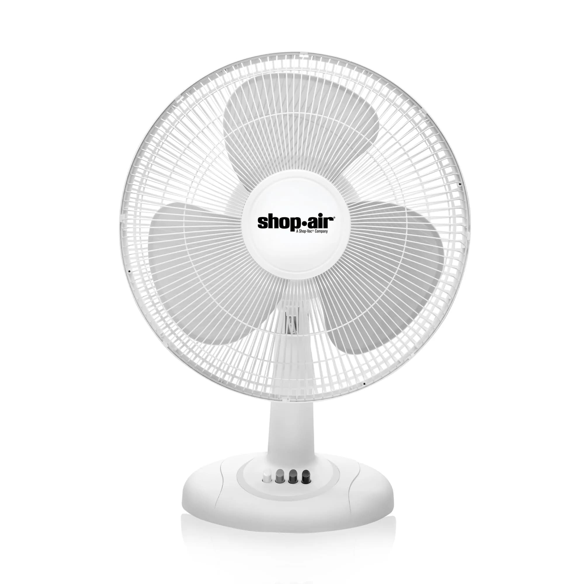 SHOP·AIR 16" Oscillating Table Fan, 3 Speeds, High-Velocity, Quiet & Powerful Air Circulation, 70° Adjustable Head Tilt, Ideal for Home, Bedroom or Office, White | 16 inch, 3-speed oscillating fan