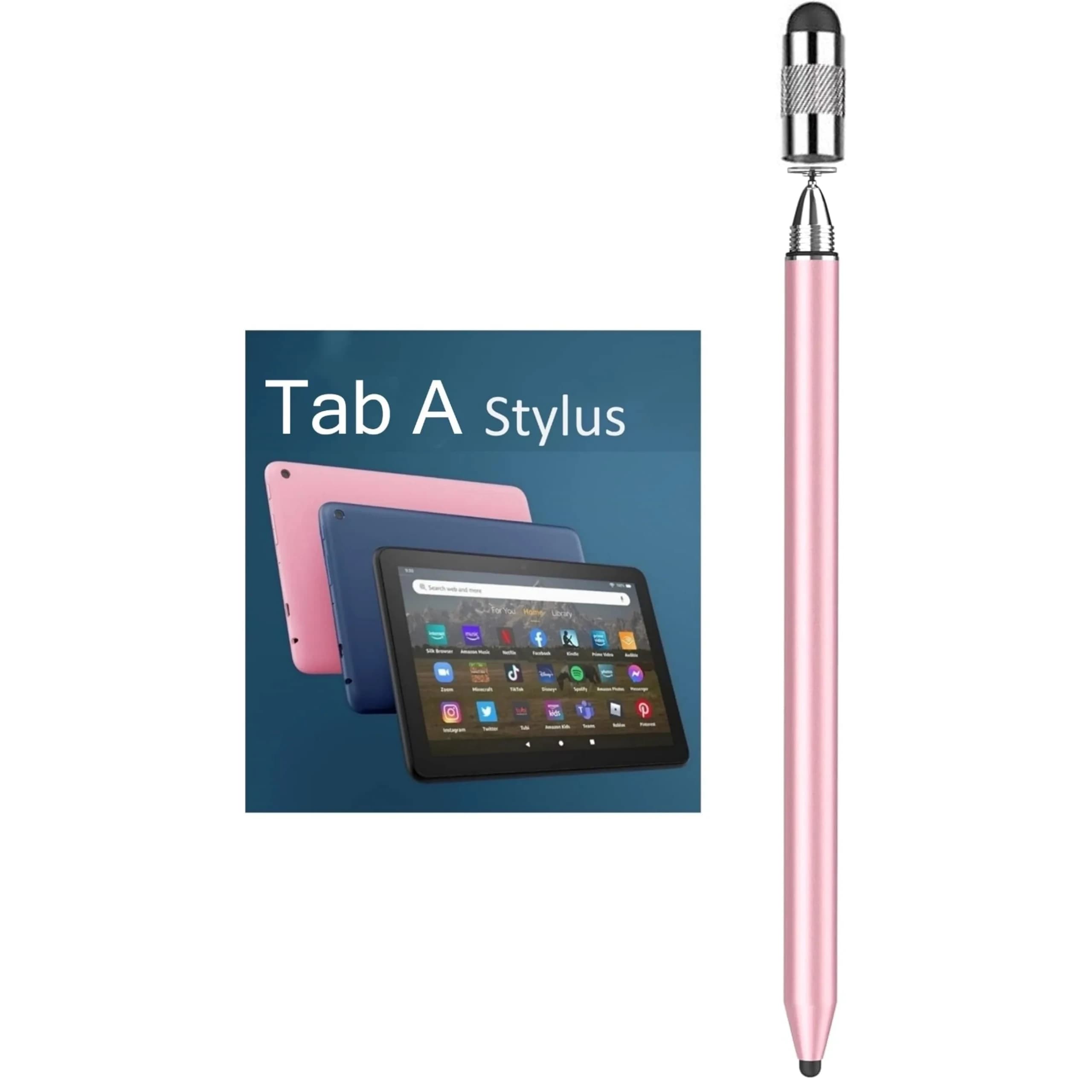fllynewrite 3-in-1 Stylus Pen for Samsung Galaxy Tab A9+/A8/A7/A7 Lite & iPad Pro/iPhone/Fire/Surface, Rose Gold (1 Disc Tip + 1 Cap) - main product image