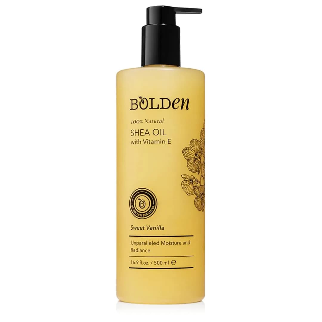 BOLDEN Sweet Vanilla Shea Body Oil with Vitamin E 499ml (16.9 Fl Oz) | Deeply Moisturizes Dry Skin, Helps Improve Stretch Marks & Scars - main product image