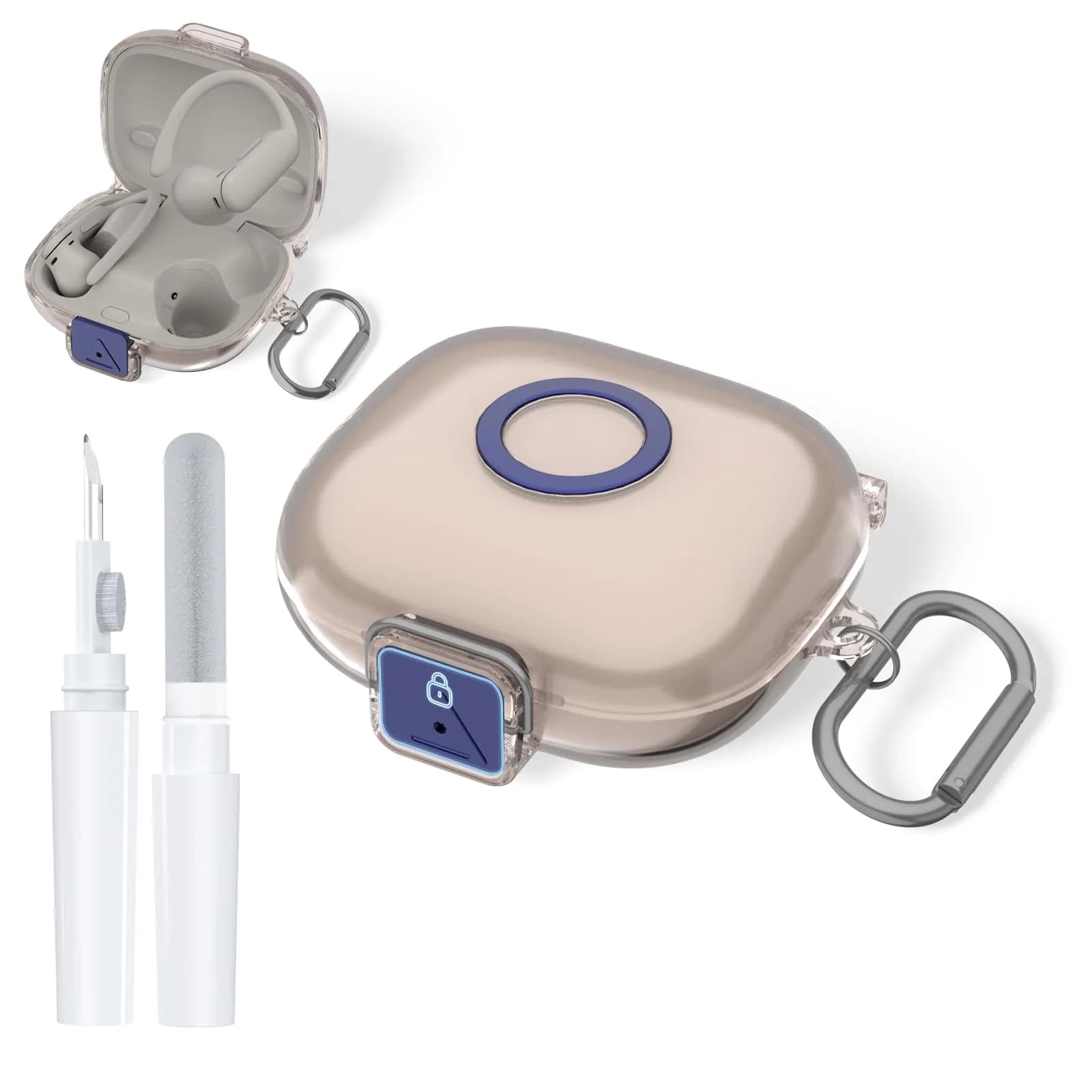 Nimuw Secure Lock Case for Beats Powerbeats Pro 2 | Clear Purple TPU with Carabiner & Cleaning Kit