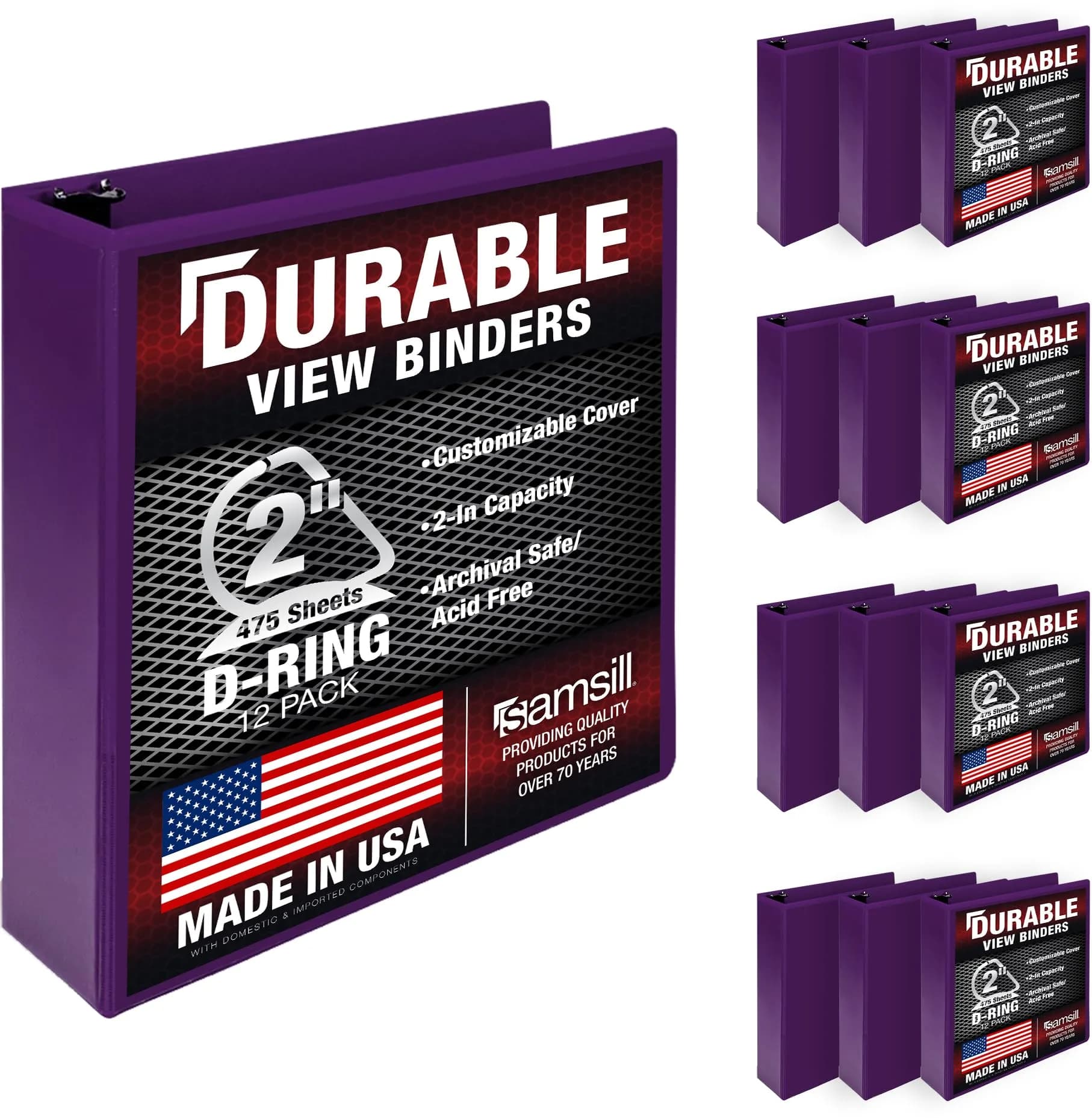 Samsill Durable 5.1cm (2 Inch) D Ring Binder, Purple, 12-Pack | Bulk Pack for Students & Office - main product image