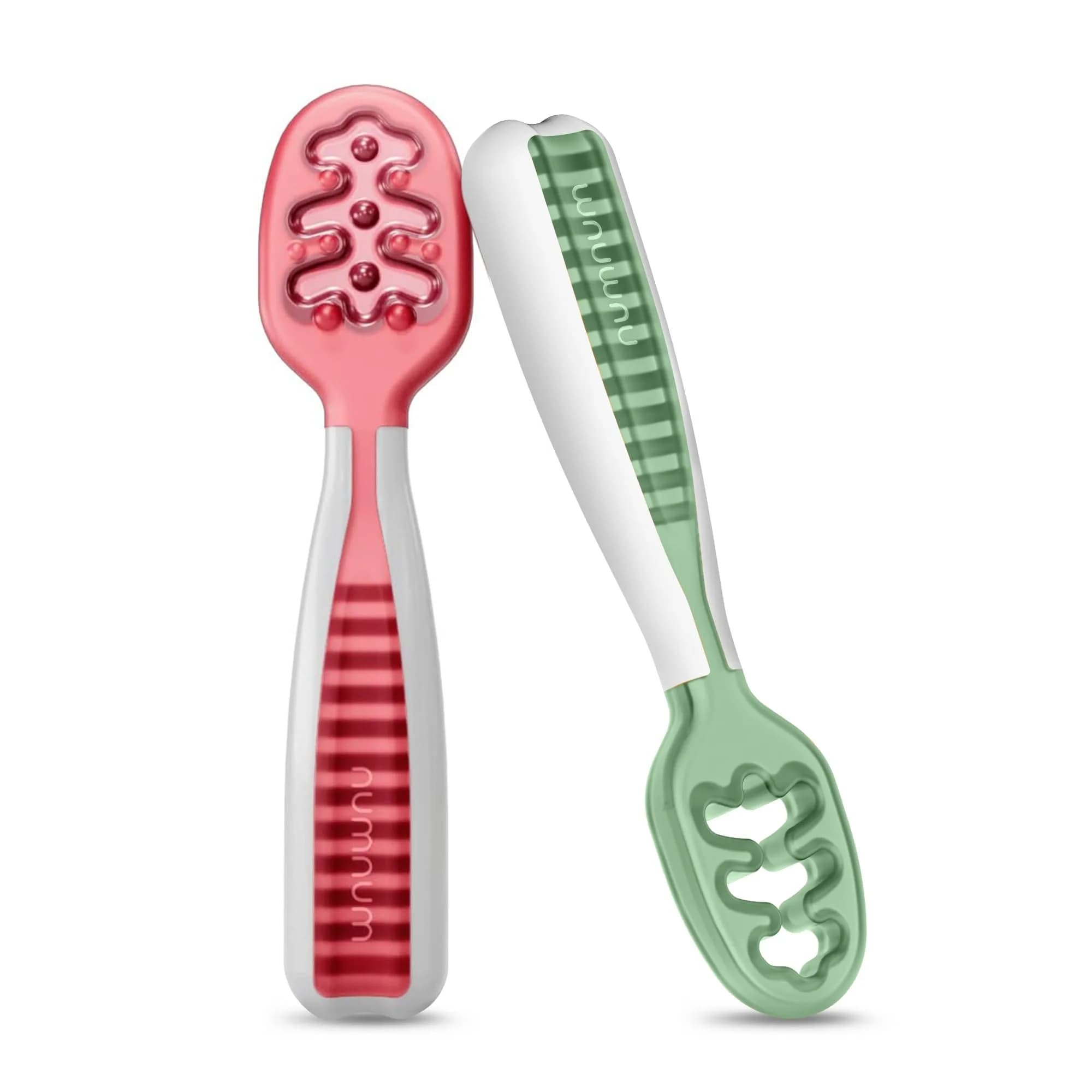 NumNum Baby Spoons Self Feeding 6 Months, 2-Pack Red/Green | Pediatric OT Recommended for Baby-Led Weaning - main product image