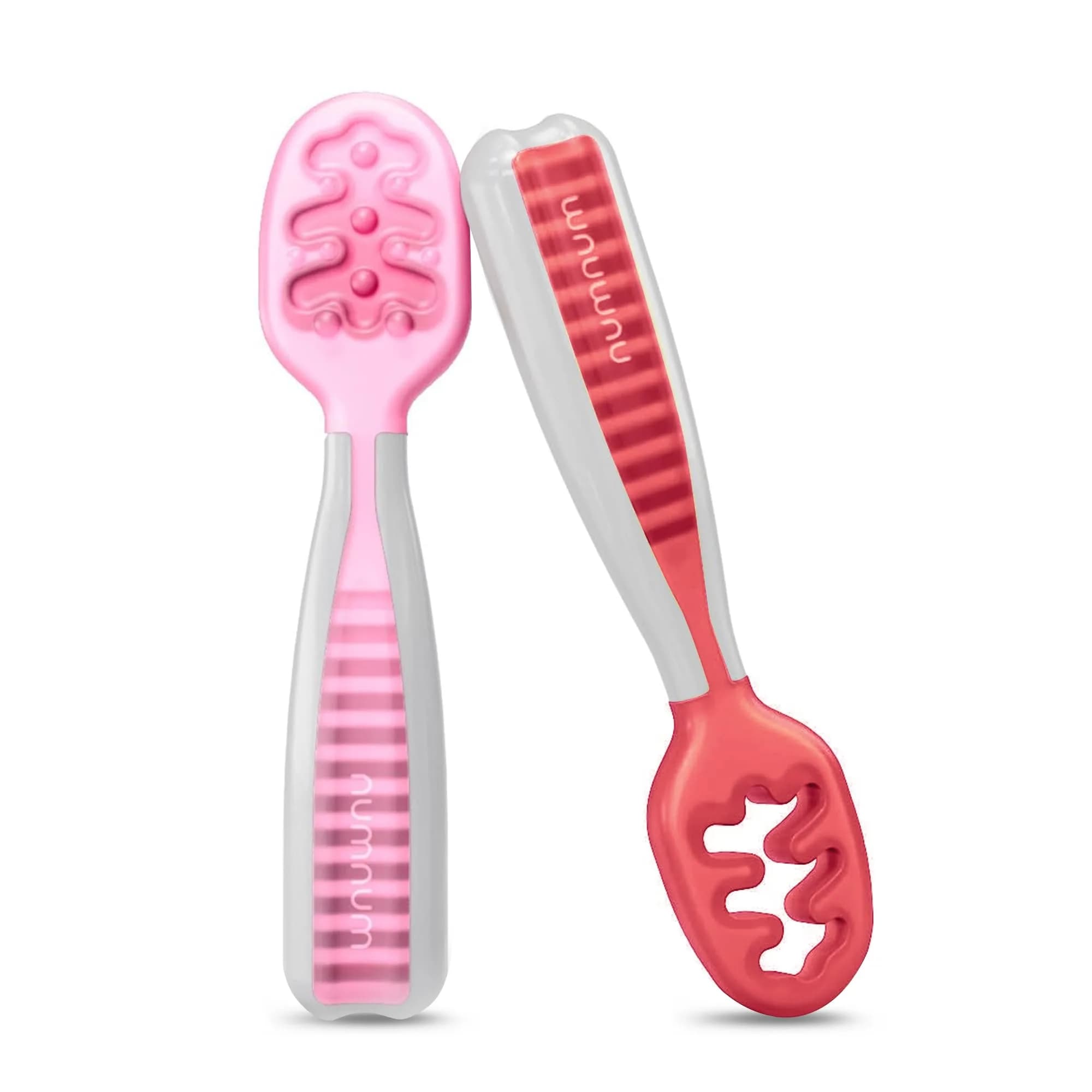 NumNum Baby Spoons Self Feeding 6 Months, 2-Pack Red/Pink | Pediatric OT Recommended for Baby Led Weaning - main product image