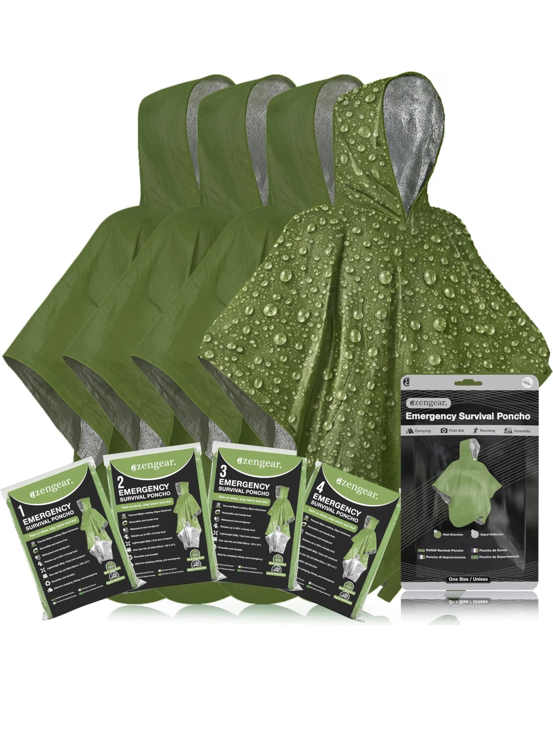 aZengear Emergency Survival Foil Poncho 4 Pack | Reversible Thermal Mylar Orange