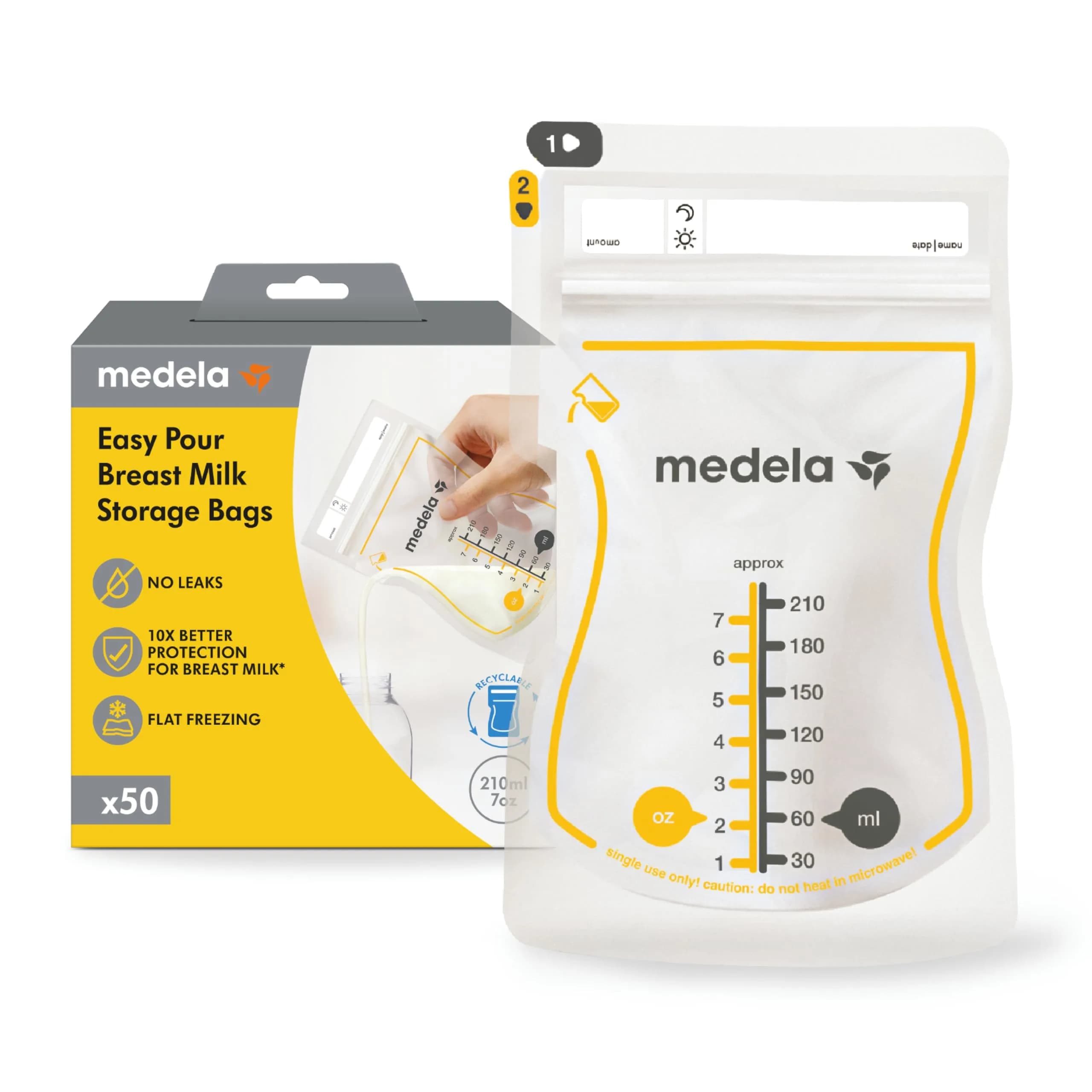 Medela Easy Pour Breastmilk Storage Bags (7oz/210ml, 50 Count) | Leakproof Protection for Indian Mothers - main product image