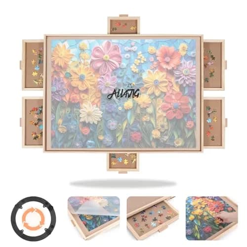 ALL4JIG Rotating Puzzle Board with 6 Drawers & Cover, 22.44"x30.16" Portable Wooden Jigsaw Puzzle Table | Educational STEM Learning - main product image