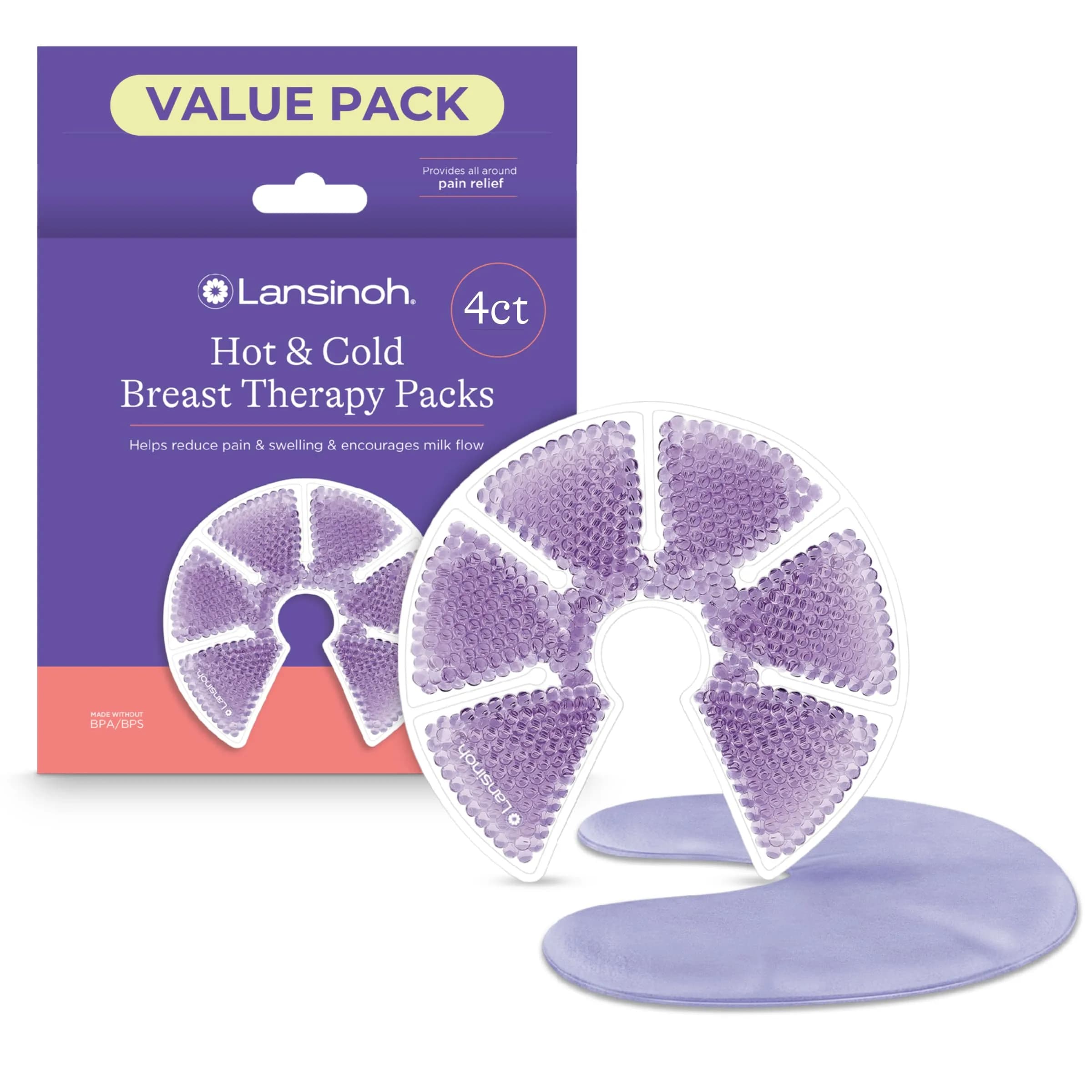 Lansinoh Breast Therapy Packs Hot and Cold 4 Count (226 g / 8 oz) | Lactation Consultant Recommended - main product image