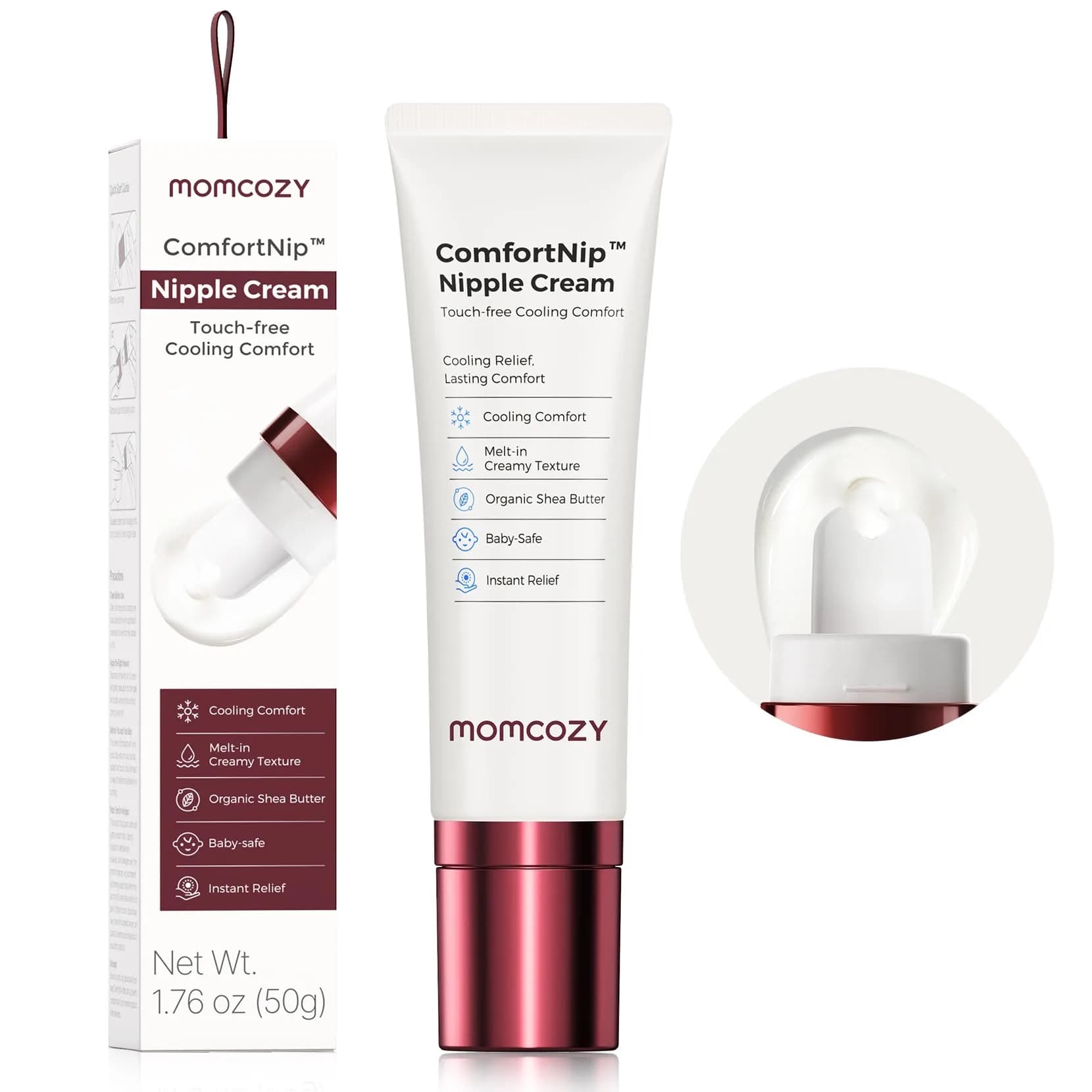 Momcozy Cooling Nipple Cream with Ceramic Applicator, Safe for Breastfeeding, 1.76oz | Plant-Based Relief for Cracked Nipples - main product image