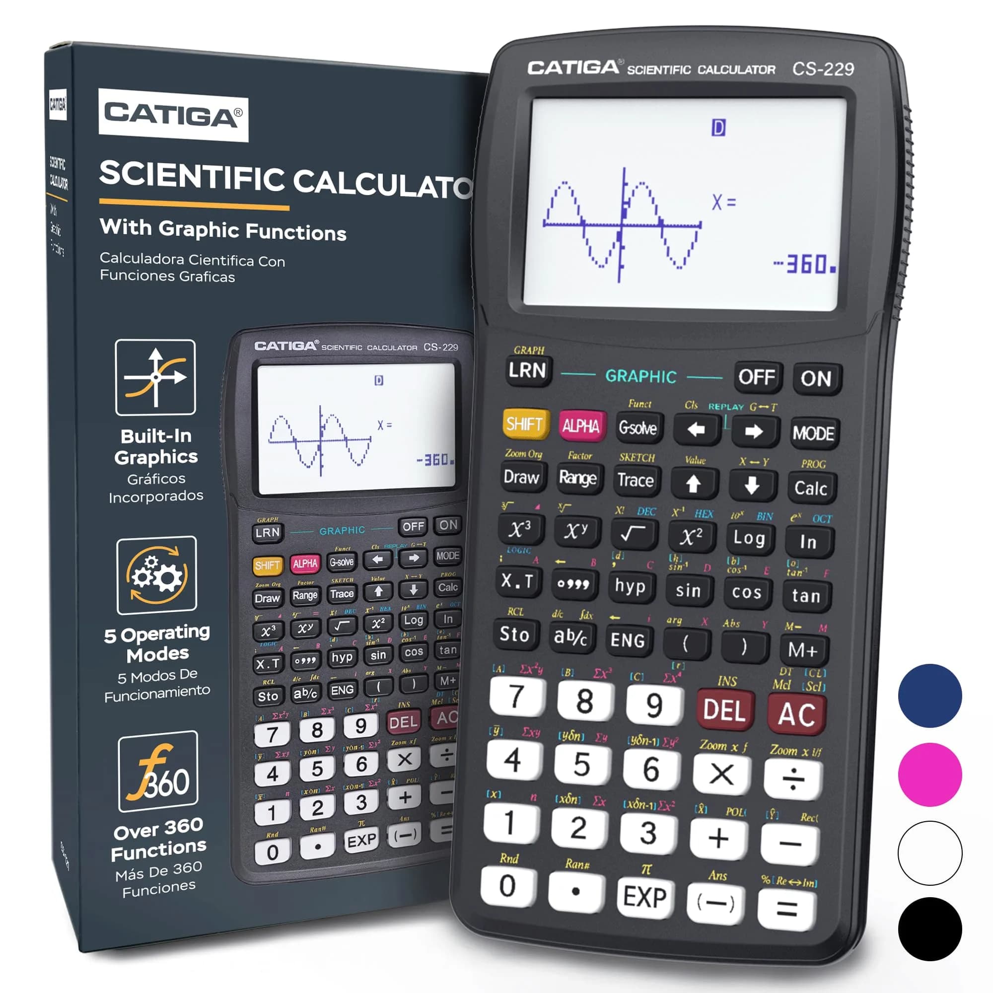 CATIGA Scientific Calculator CS-229 Graphing & Scientific Modes | 12-Digit LCD, Solar & Battery Power - main product image