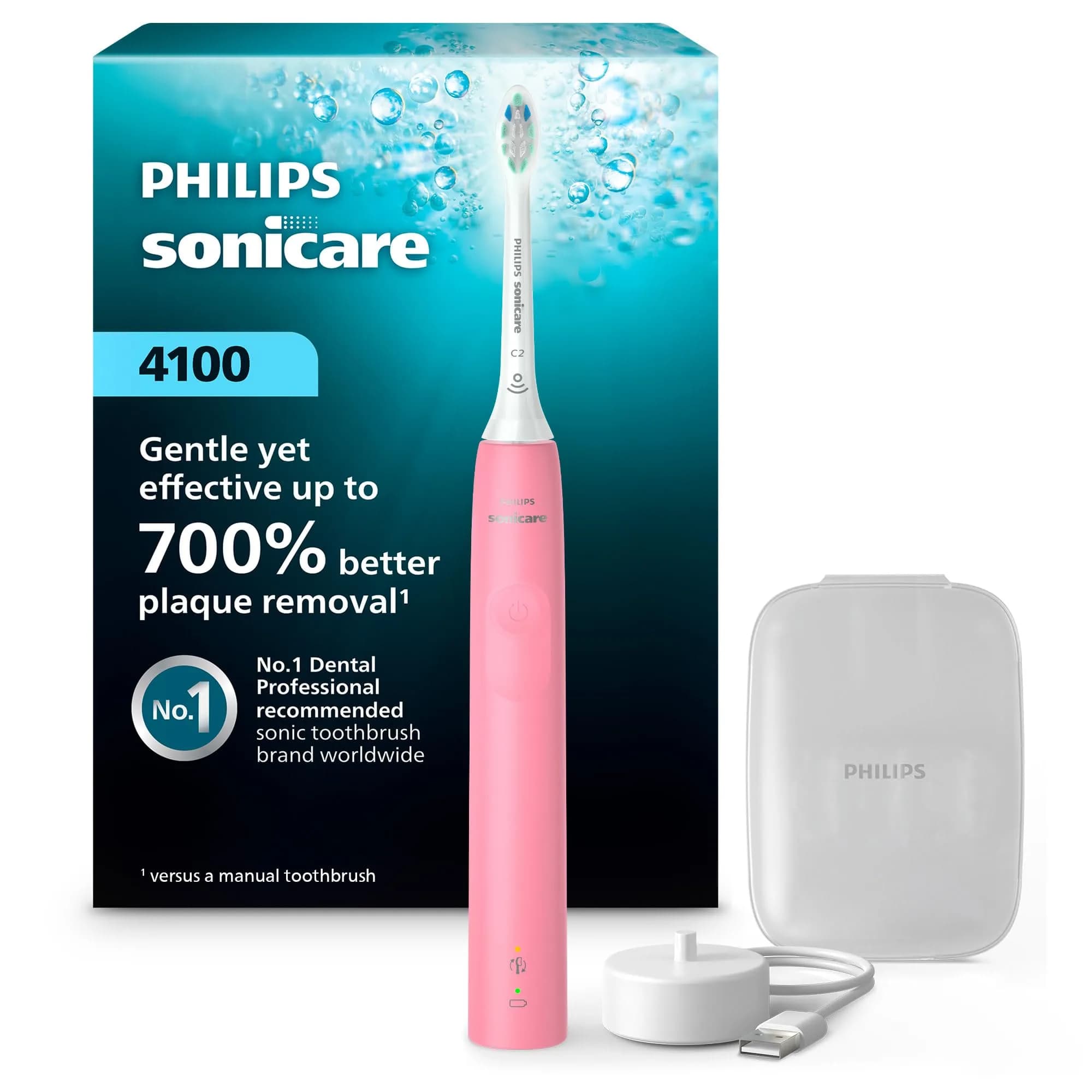 Philips Sonicare 4100 Rechargeable Electric Toothbrush, Deep Pink | Removes 7x More Plaque - main product image