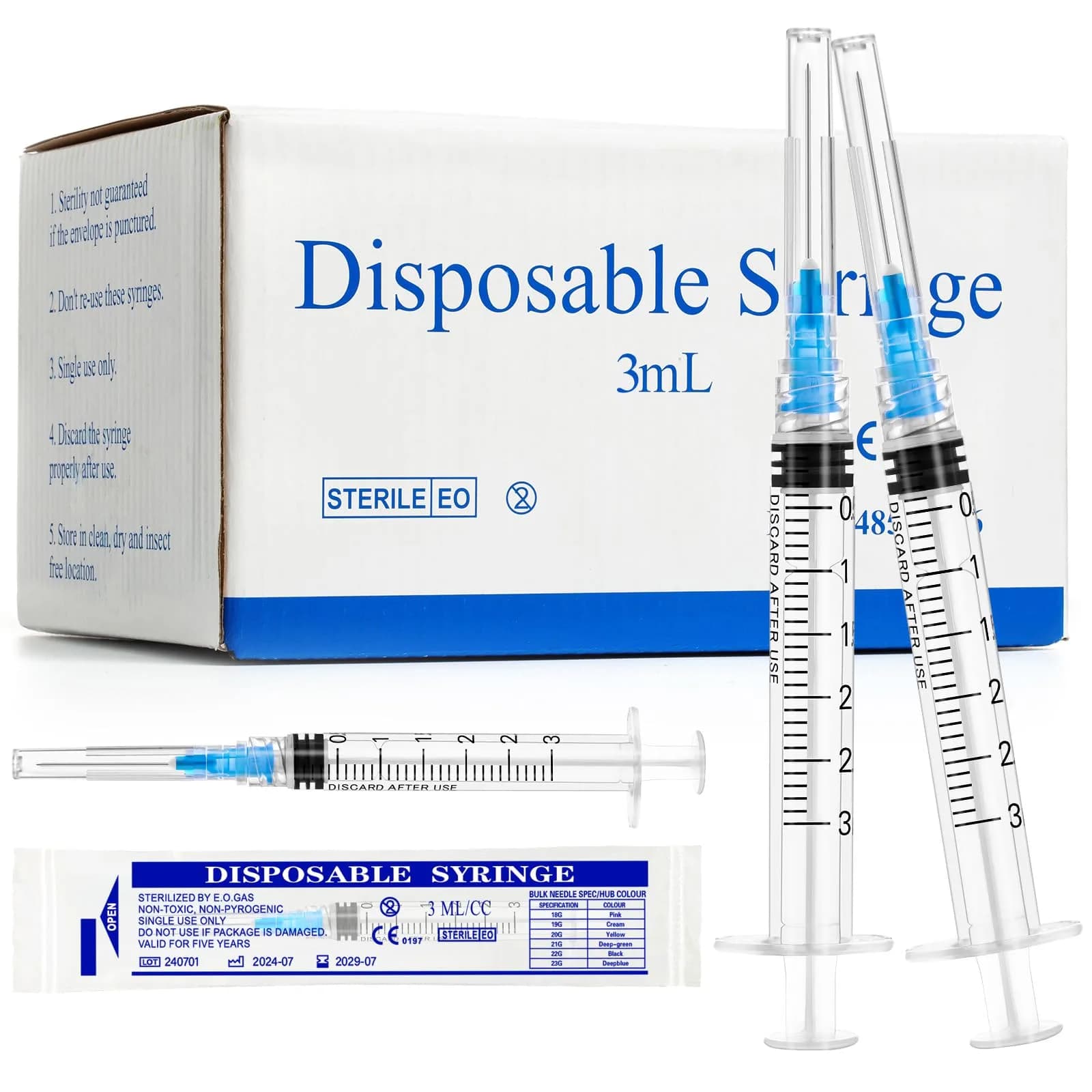 Maydeyy 3ml Syringe with Luer Lock, 23Ga 1inch | Leak-Proof, Sterile Lab Supplies - main product image