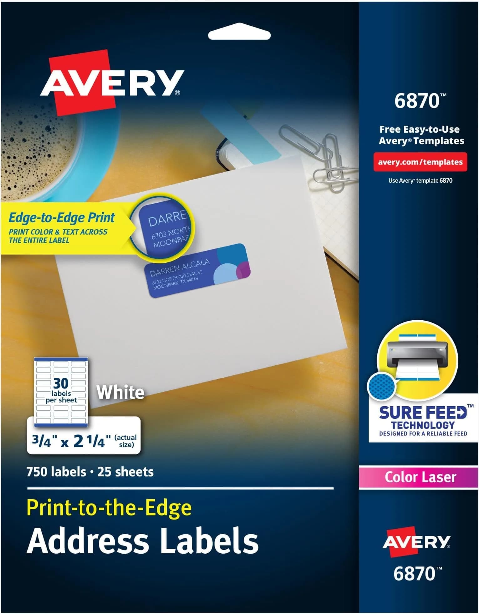 Avery Printable Address Labels 0.75" x 2.25" Matte White 750 Labels (Pack of 5) | Sure Feed Technology - main product image