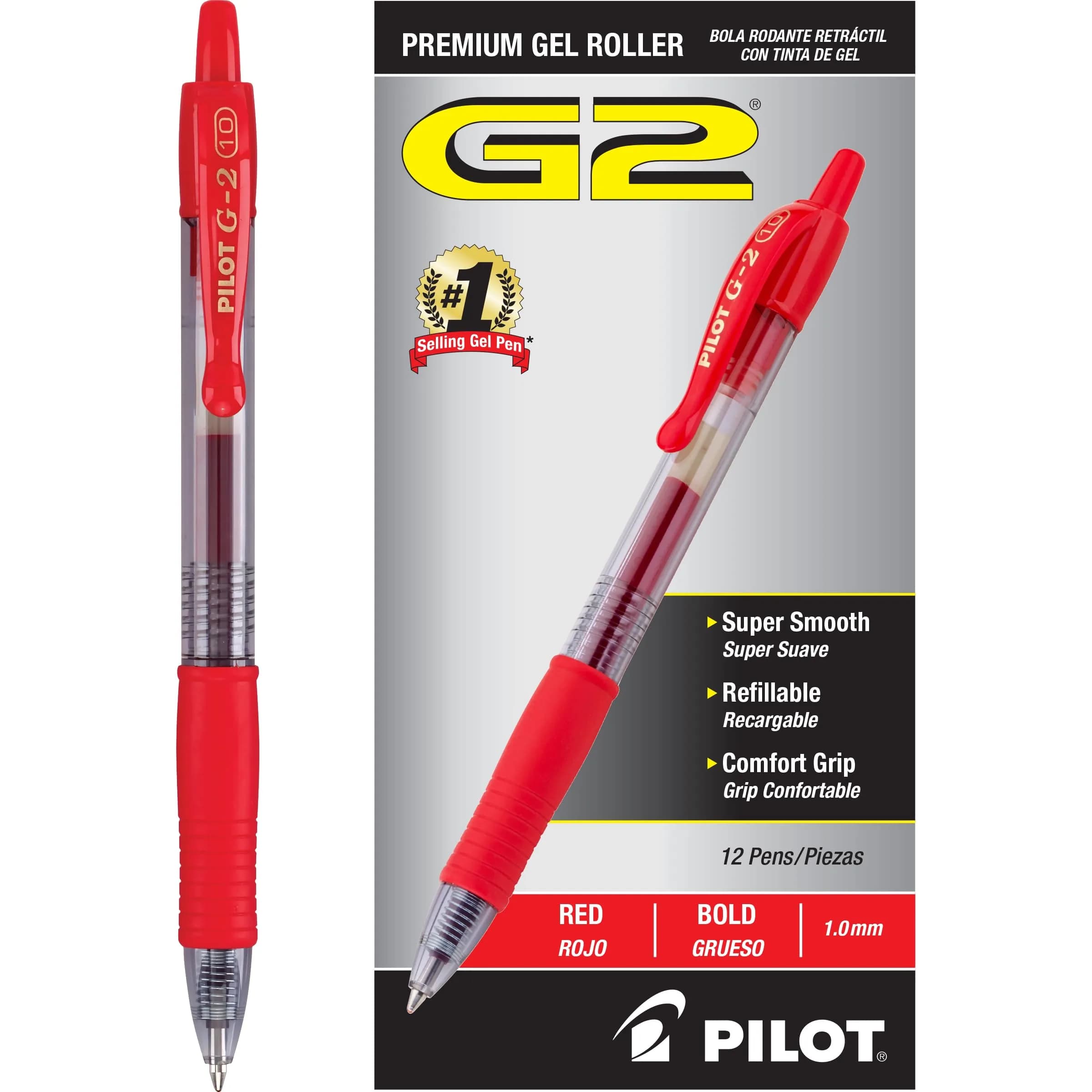 PILOT G2 Premium Refillable & Retractable Gel Pens Bold Point Red Ink 12 Count | Smooth Ink Flow Writing Instrument - main product image