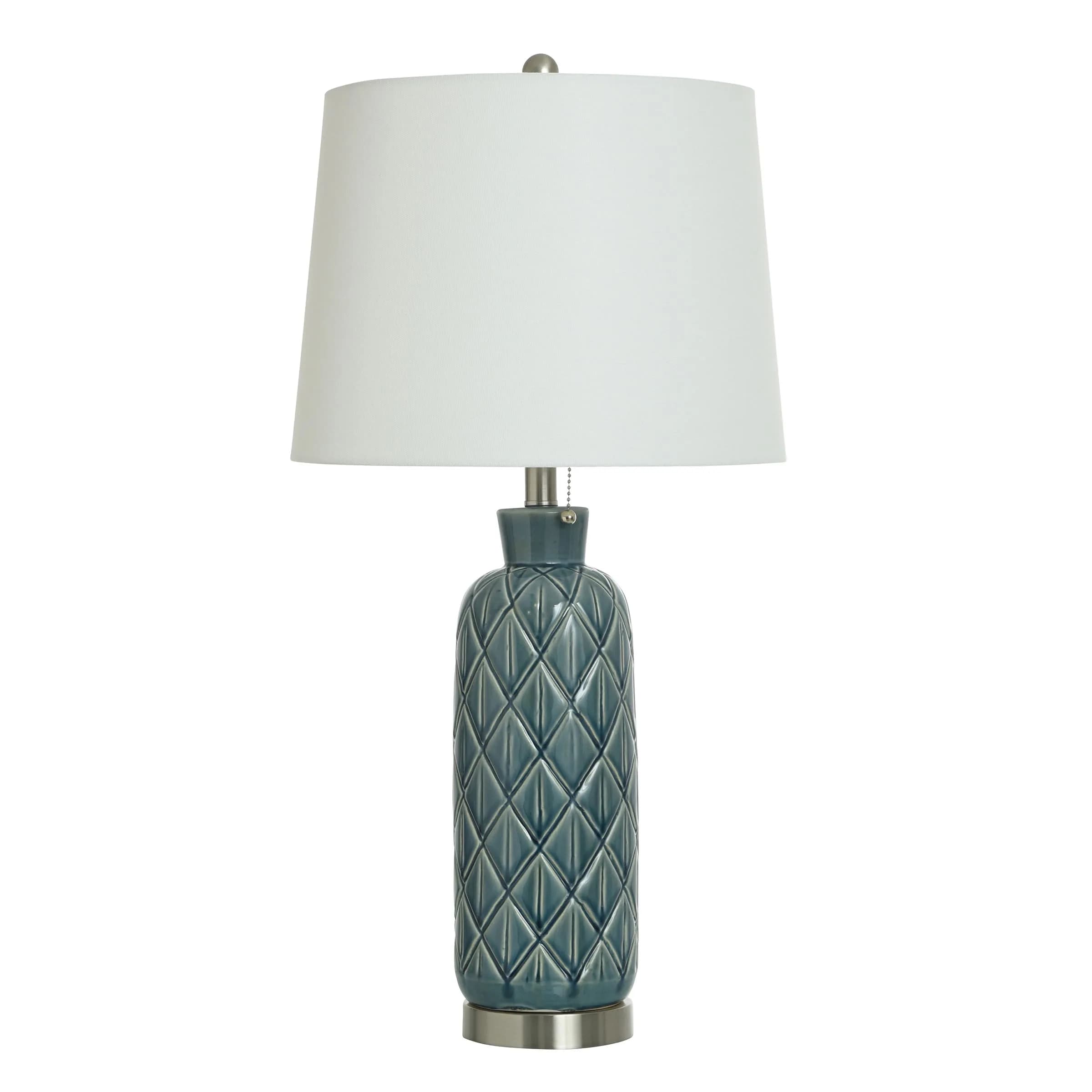 Stylecraft Home Collection Celtic Ceramic Table Lamp - Blue Gray - Off-White Shade | Unique textured ceramic design for cozy ambiance
