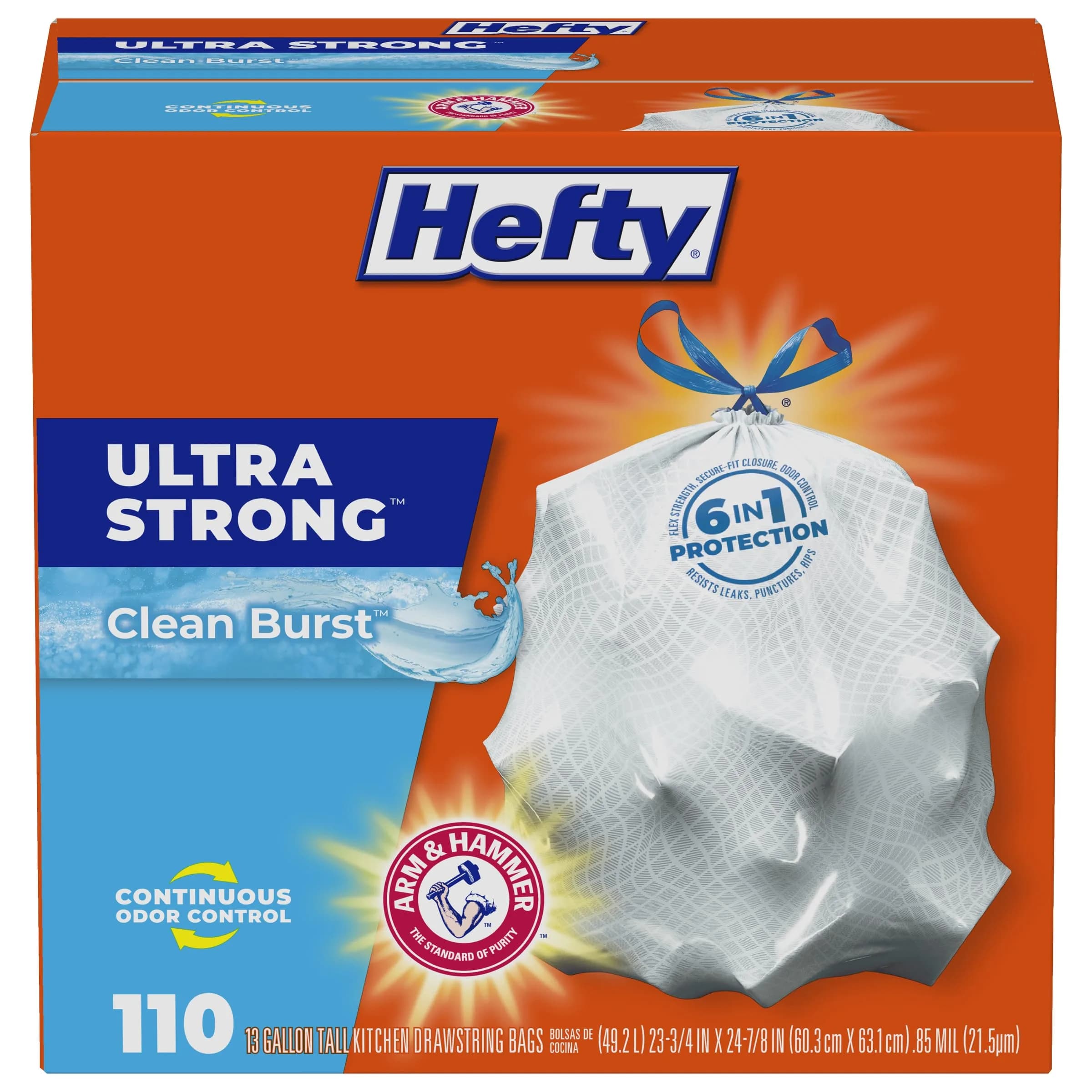 Hefty Ultra Strong 13 Gallon Trash Bags 110 Count | Clean Burst Scented, USA Import - main product image