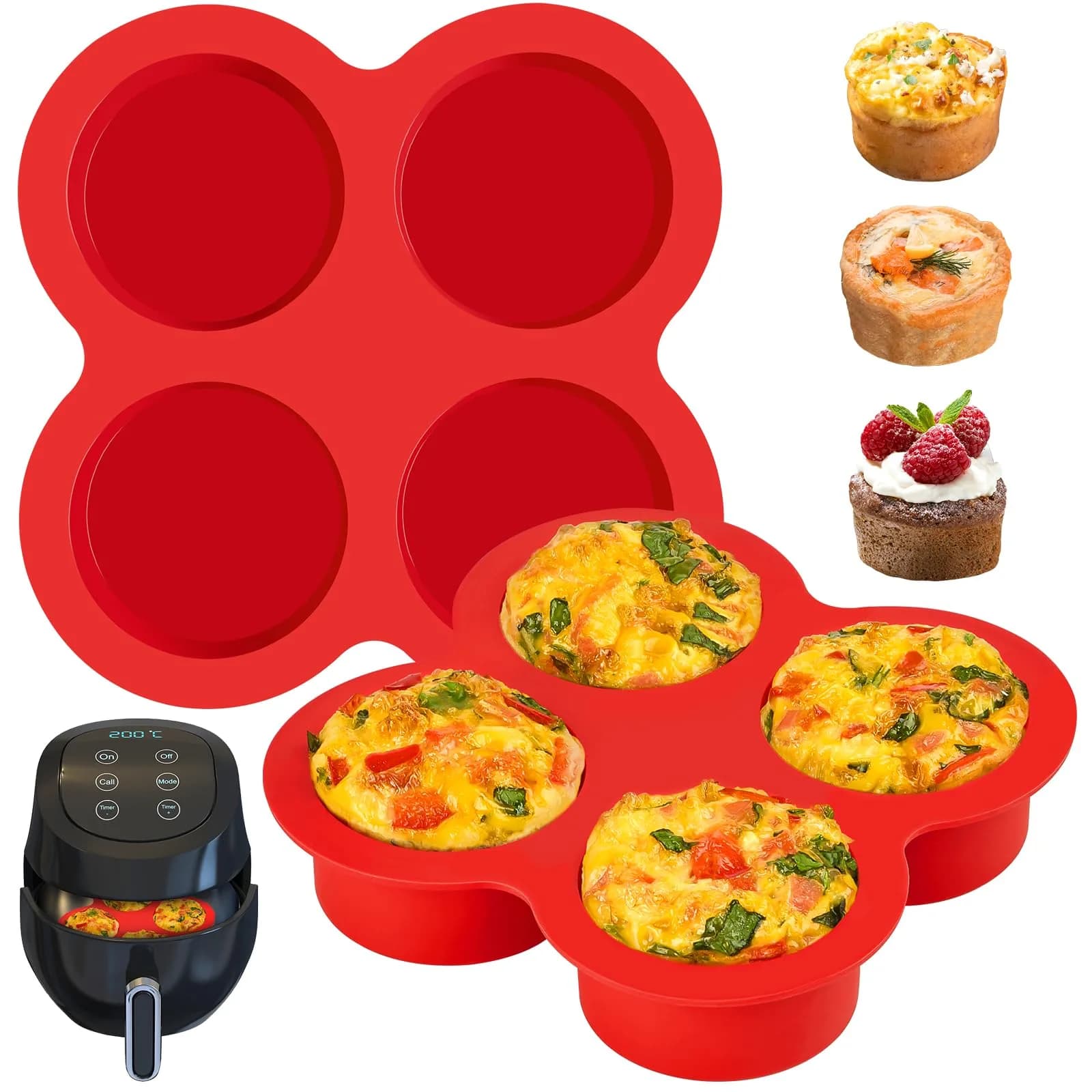 JOERSH Silicone Air Fryer Muffin Pan, 4 Cups, 2 Pack | Makes 8 Egg Bites or Mini Muffins