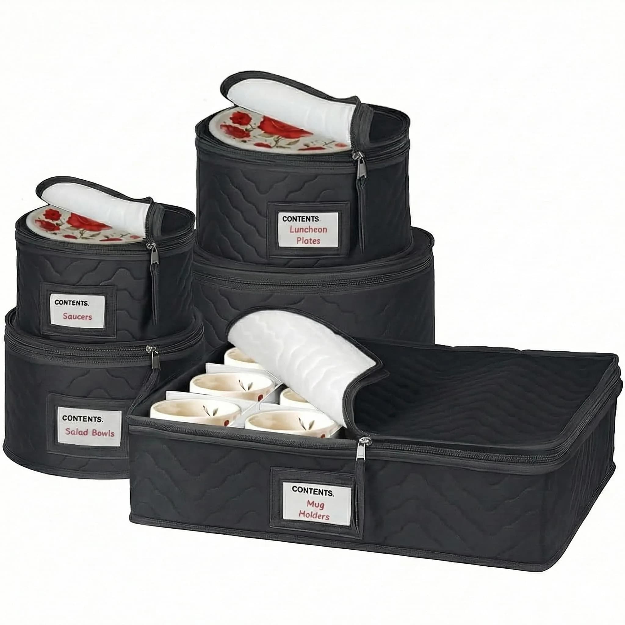 HOLDN’ STORAGE 5-Piece China Storage Set for 12 Place Settings | Quilted Microfiber with Dividers - main product image