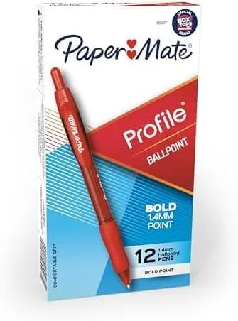 Paper Mate Profile Retractable Ballpoint Pens Bold Red 1.4mm Tip (12 Count) | Smooth Ink Flow for Confident Writing - main product image
