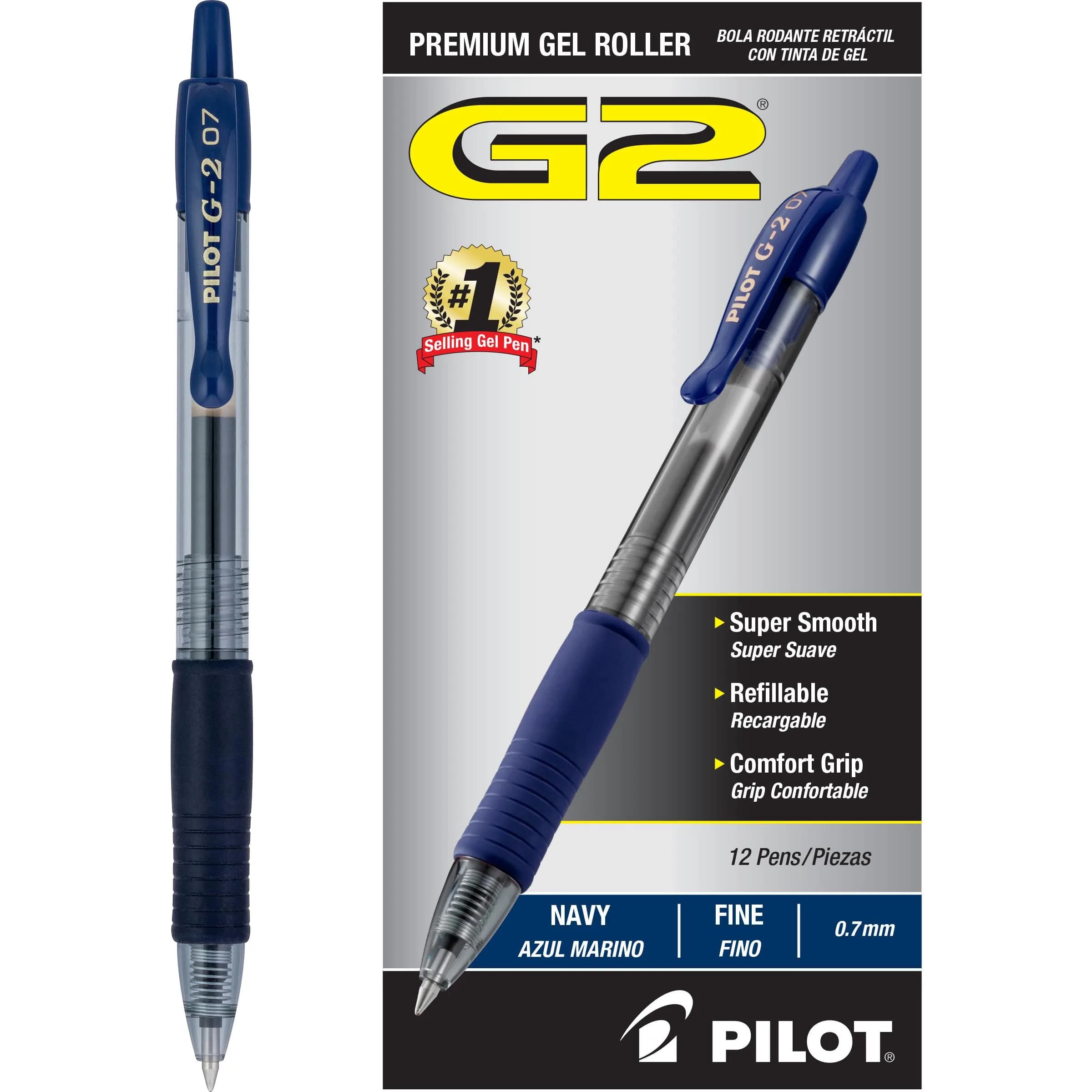 PILOT G2 Gel Roller Pens, Fine Point 0.7 mm, Navy Ink, 12 Count | Smooth Ink Flow for Office & School - main product image