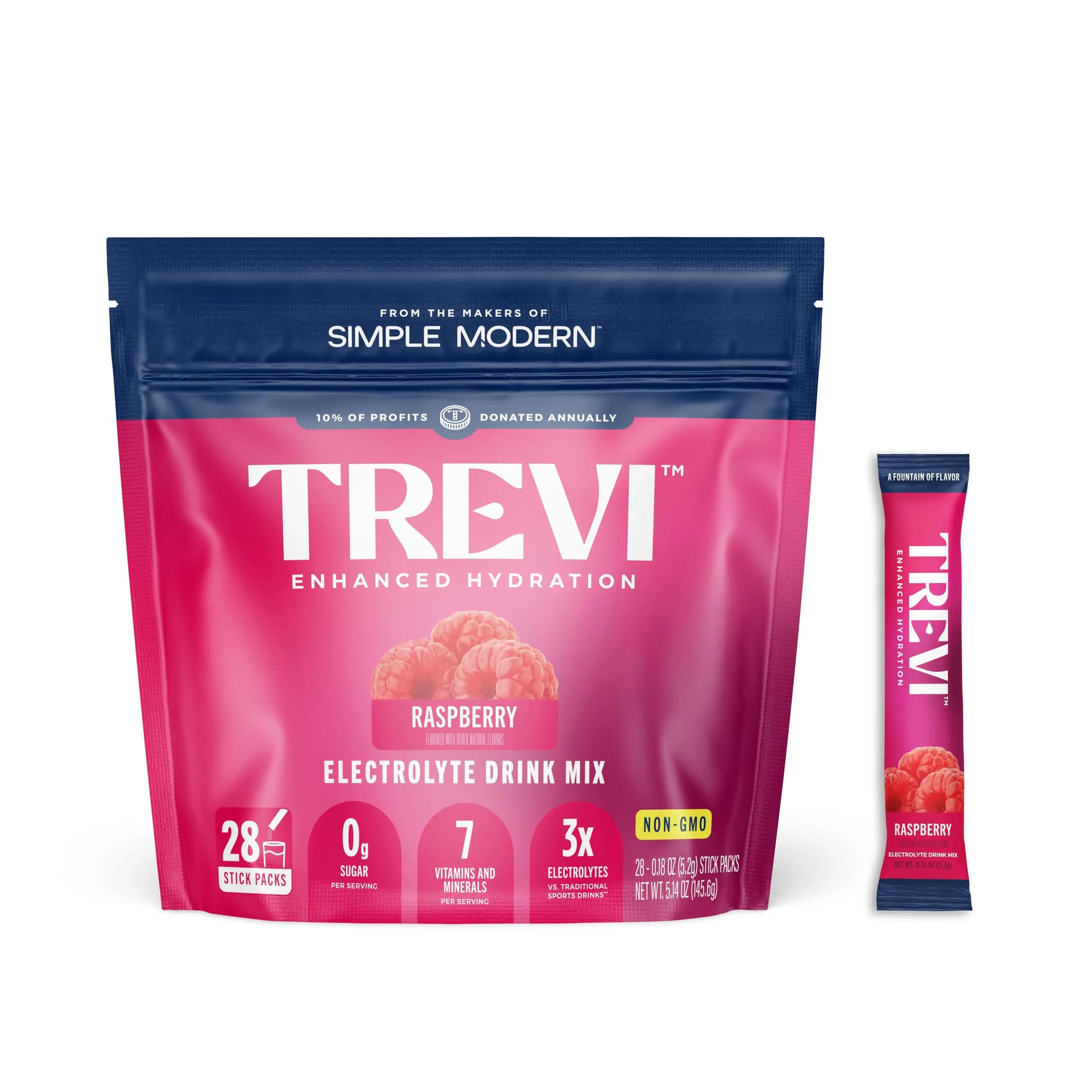 TREVI Everyday Sugar Free Electrolytes Powder Packets Raspberry (28 Count) | Essential Hydration Mix - main product image