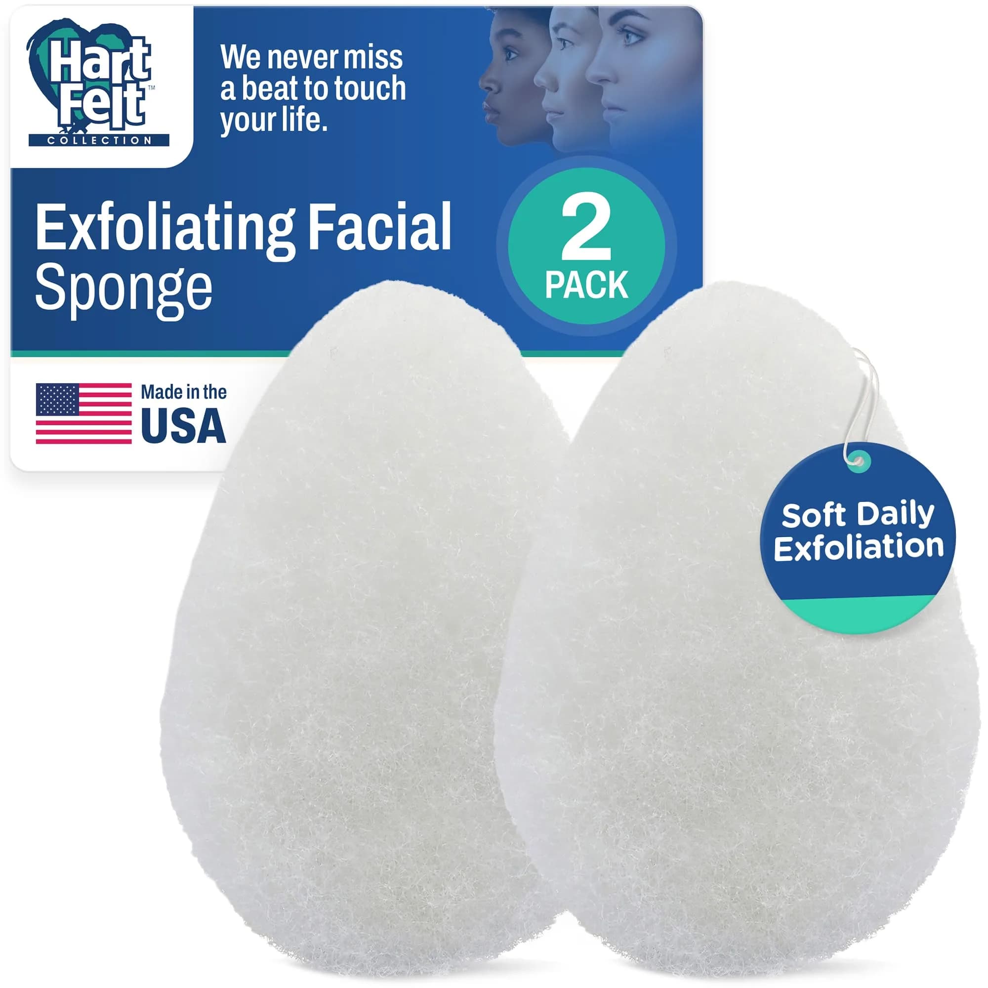 HartFelt Tear Drop Face Scrubber 2ct | Reusable Exfoliating Facial Sponges for Daily Cleansing - main product image