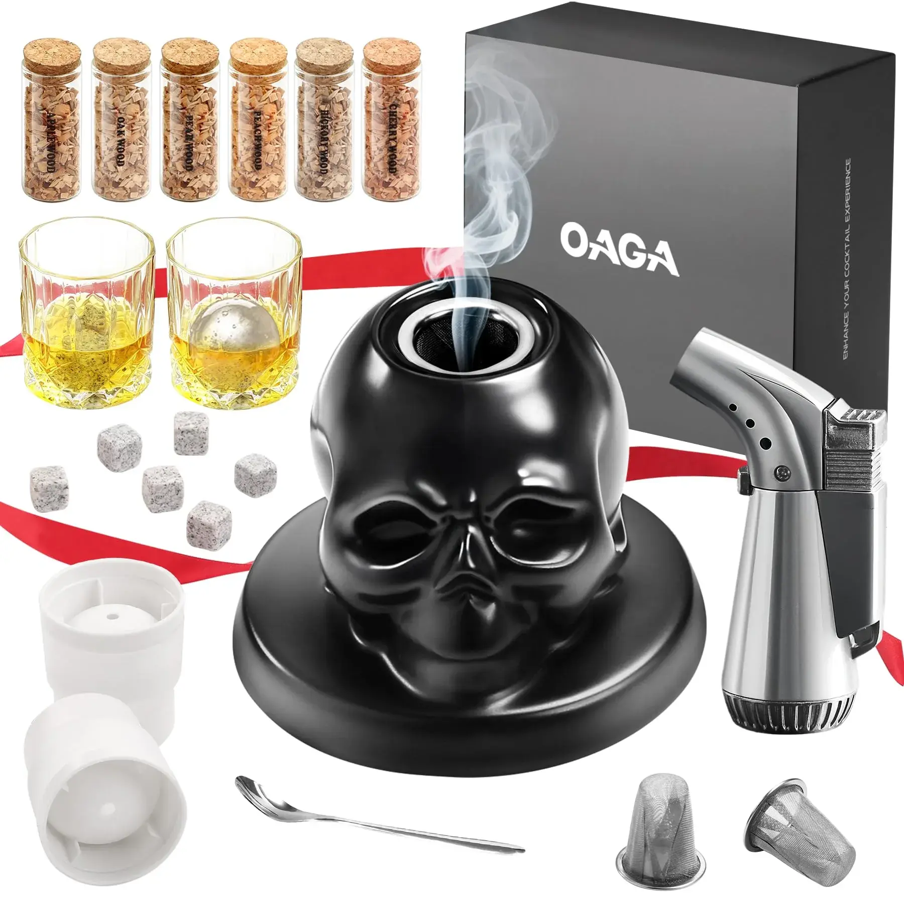 OAGA Skull Whiskey Smoker Kit with FQ-192 Torch & Bar Accessories | Ceramic Skull - main product image