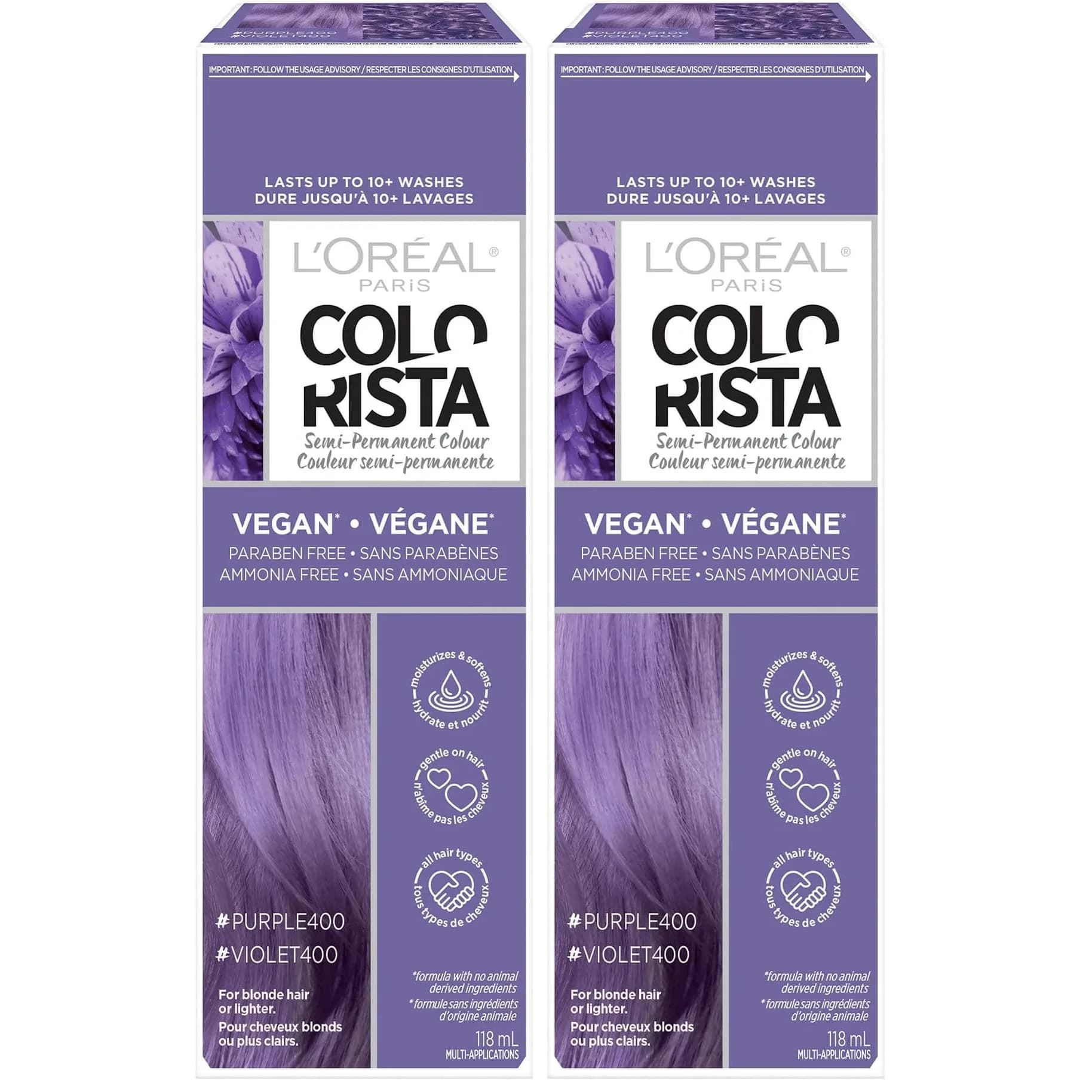 L'Oreal Paris Colorista Semi-Permanent Hair Color Soft Pink - Purple (Pack of 2)
