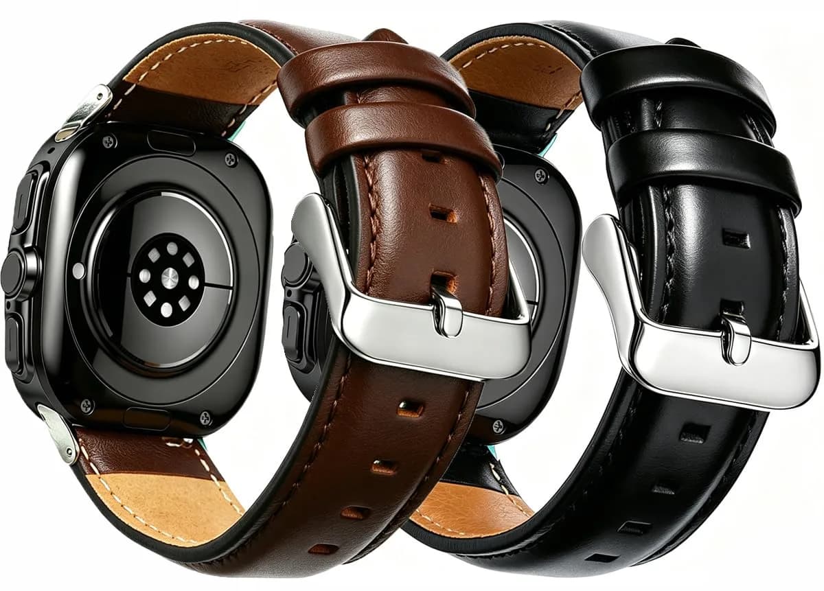OTOPO Crocodile Pattern Leather Watch Band Compatible with Galaxy Watch 9/8/8 Classic 40mm 44mm 46mm, 2-Pack, Black+Brown - main product image