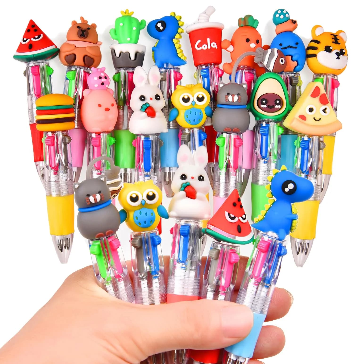 BIMORITA Multicolor Pens 4-in-1 (15-Pack) | Cute Cartoon Theme Ballpoint Pens for Students & Party Favors - main product image