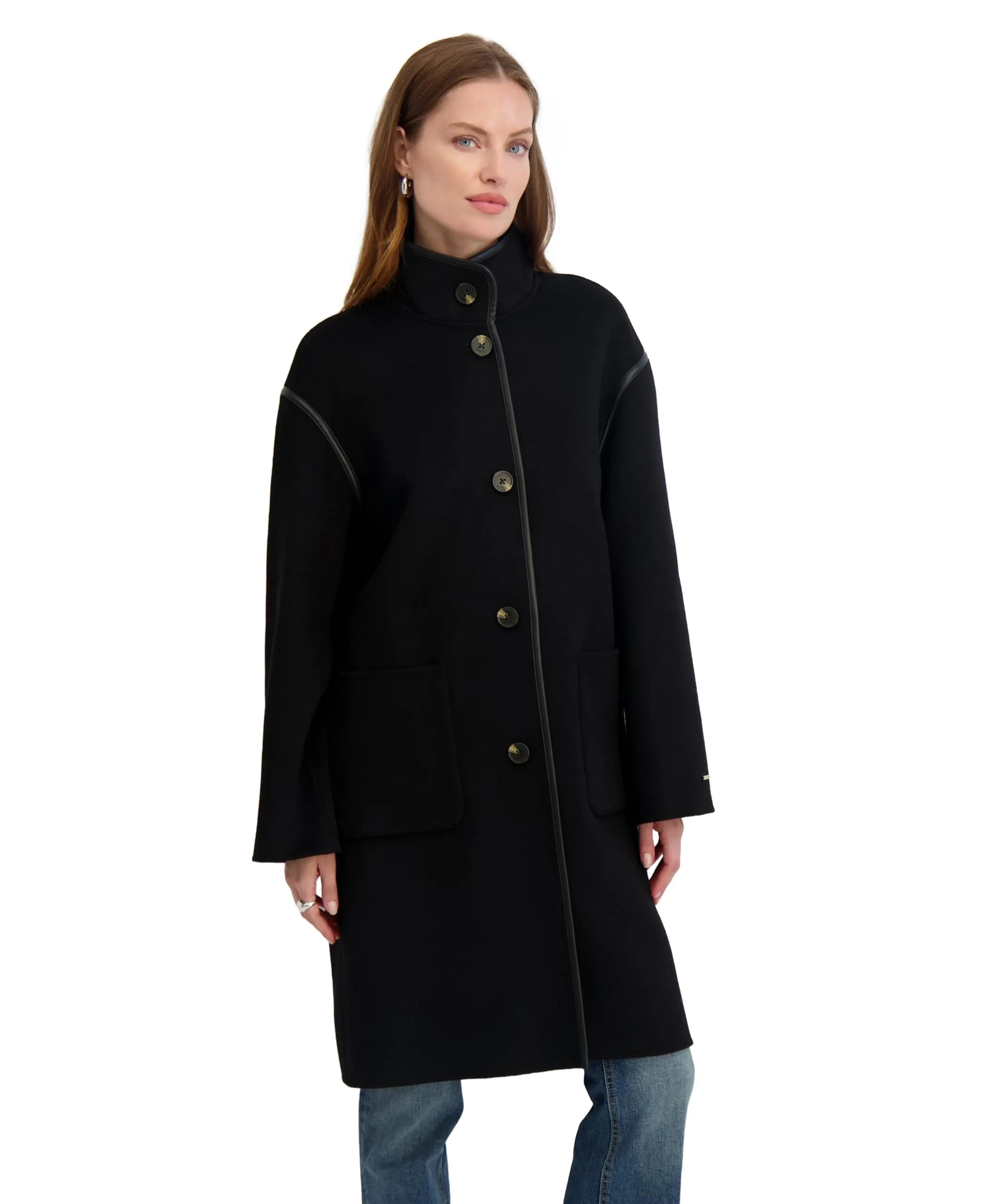 TAHARI Women's Sydney Soft Wool Topper Coat, Black, X-Small | Relaxed Wool Blend Overcoat for Cold Weather