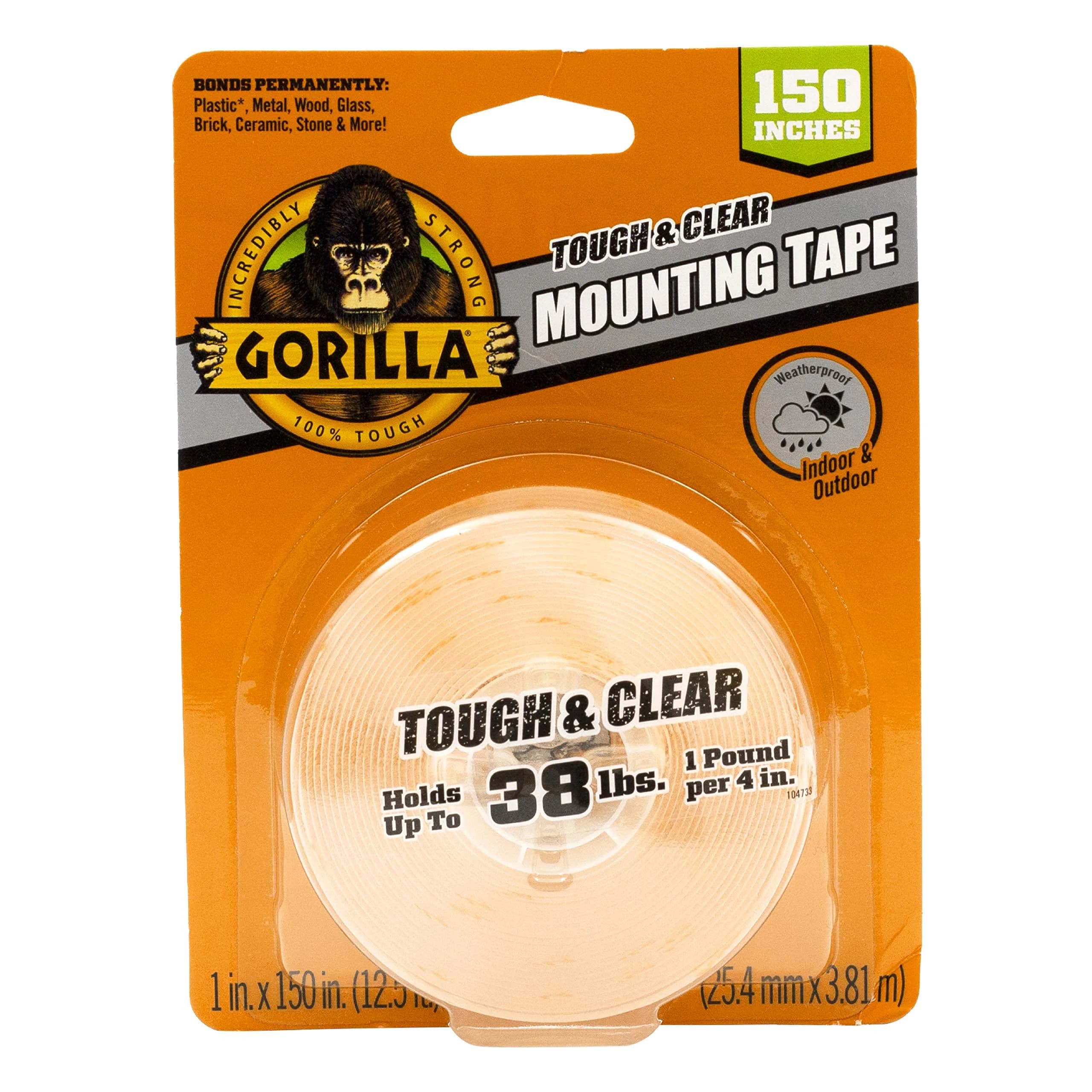 Gorilla Tough & Clear Double Sided Mounting Tape, Clear, 1" x 150" (Pack of 6) | Heavy Duty Weatherproof Adhesive - main product image