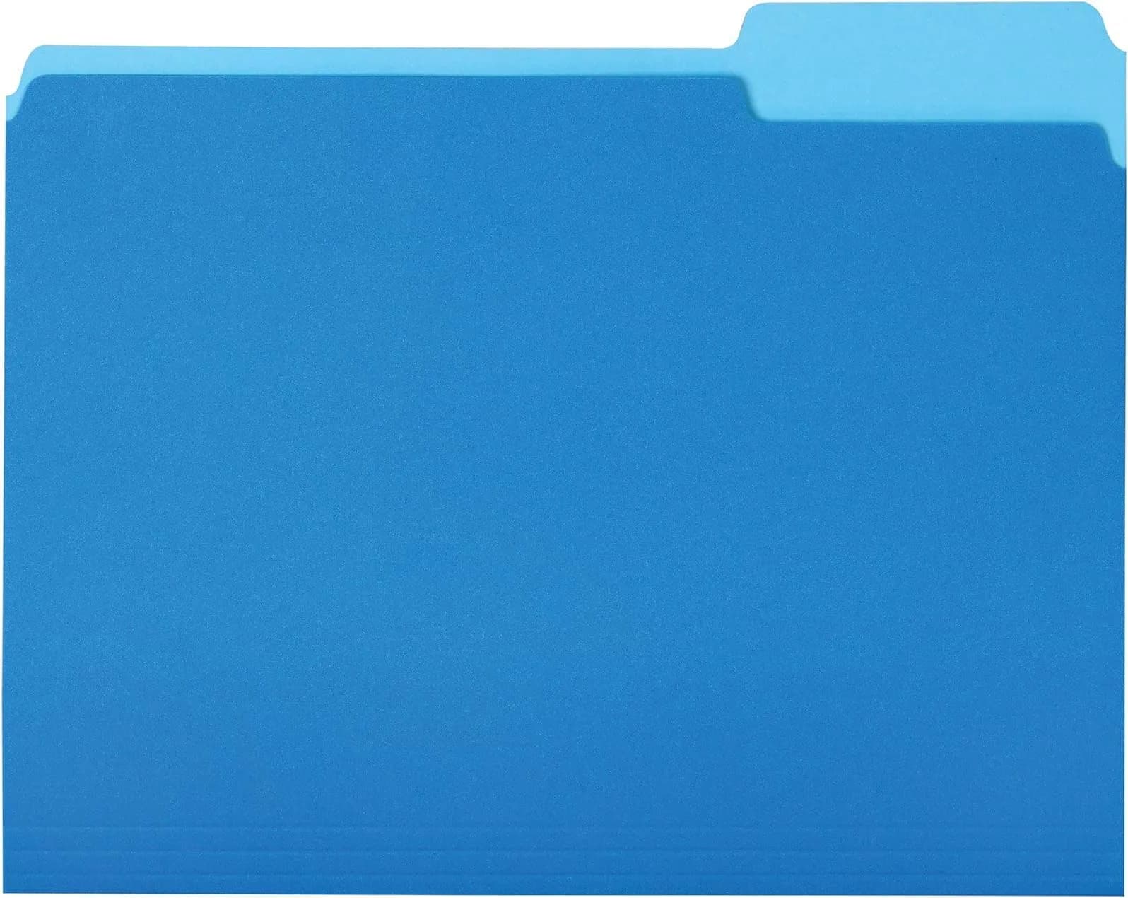 Amazon Basics File Folders for Organization, Letter Size, 1/3 Cut Tab, Blue, Pack of 360 | 360 Folders for Everyday Filing - main product image