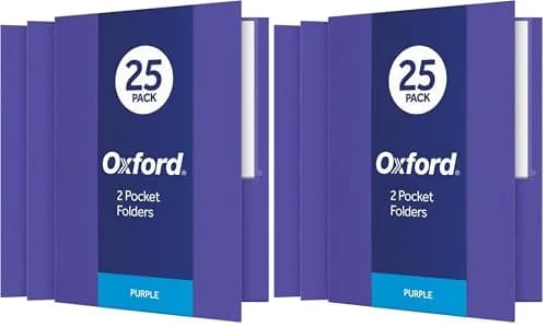 Oxford Two Pocket Folders Textured Paper Purple Letter Size, 25 Count (Pack of 5) | Premium Textured Paper for School & Office - main product image