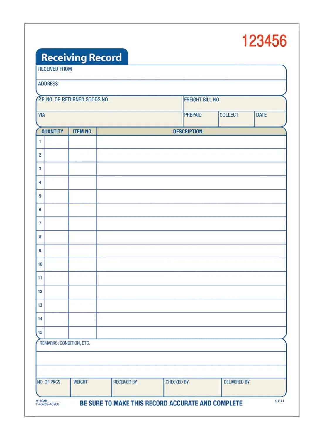 Adams Receiving Record Book, 2-Part, Carbonless, 8-7/16 x 5-9/16 Inches, White, 50 Sets | Professional Recordkeeping (115 chars) - main product image